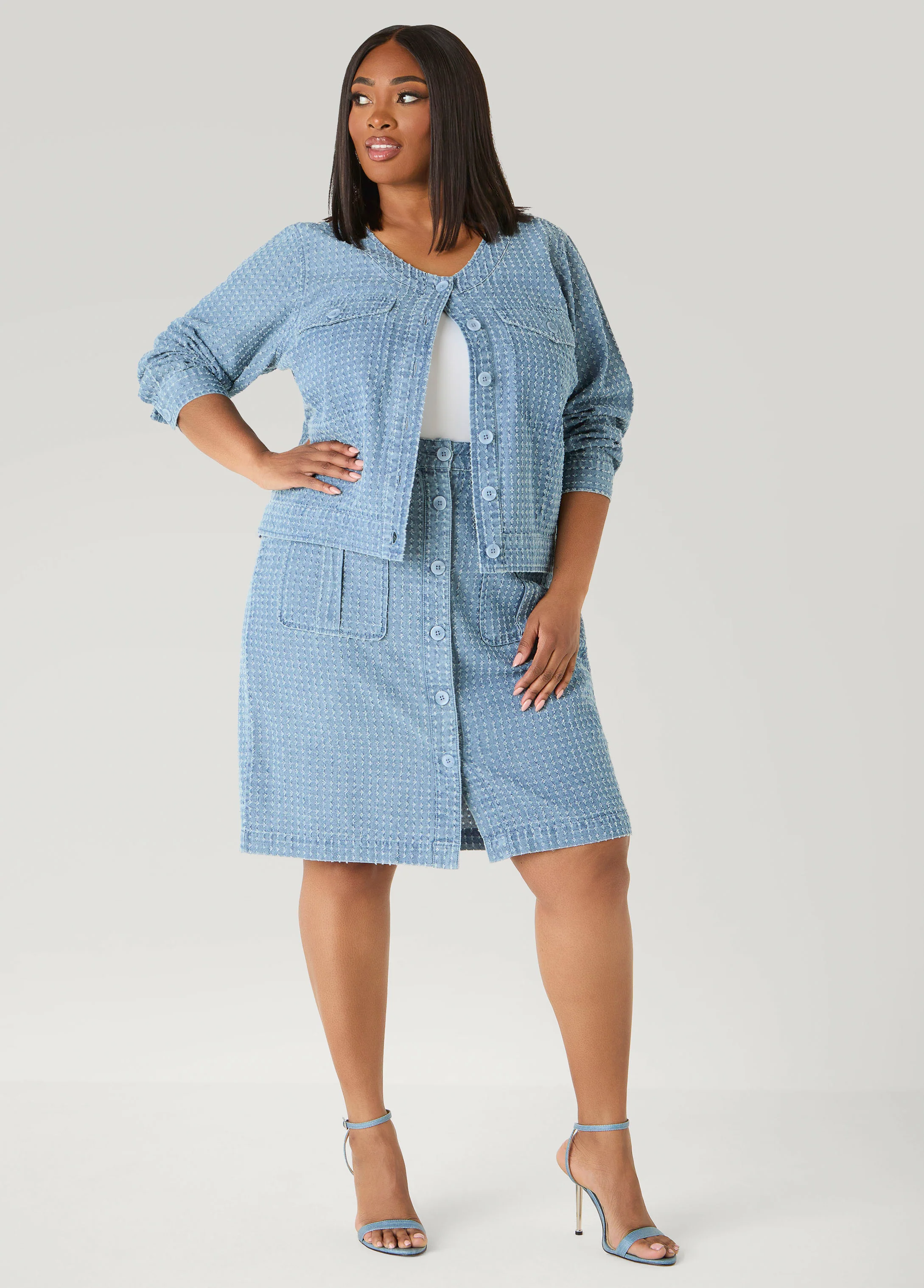 Textured Denim Cargo Skirt - Image 5