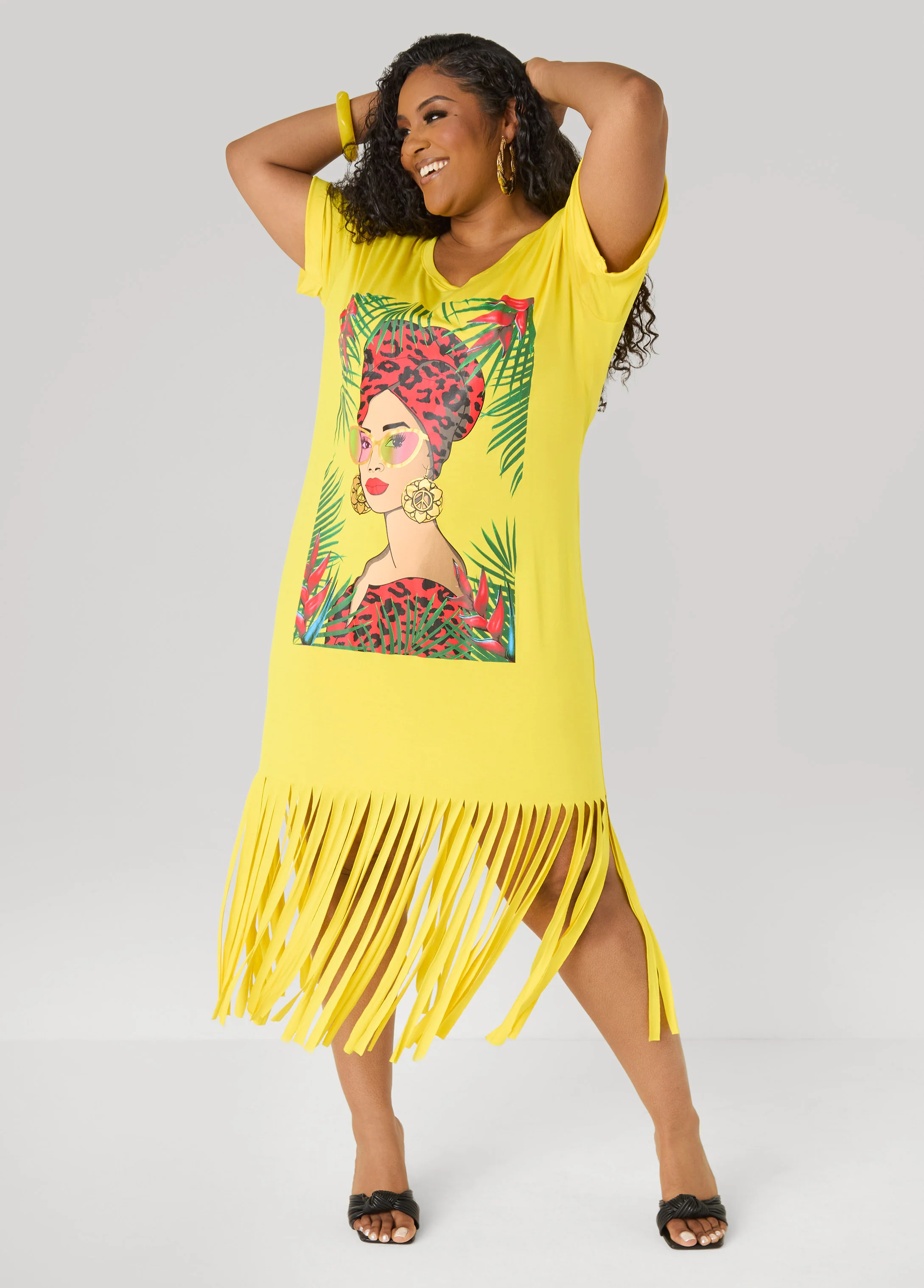 Tropical Fringed T Shirt Dress - Image 3