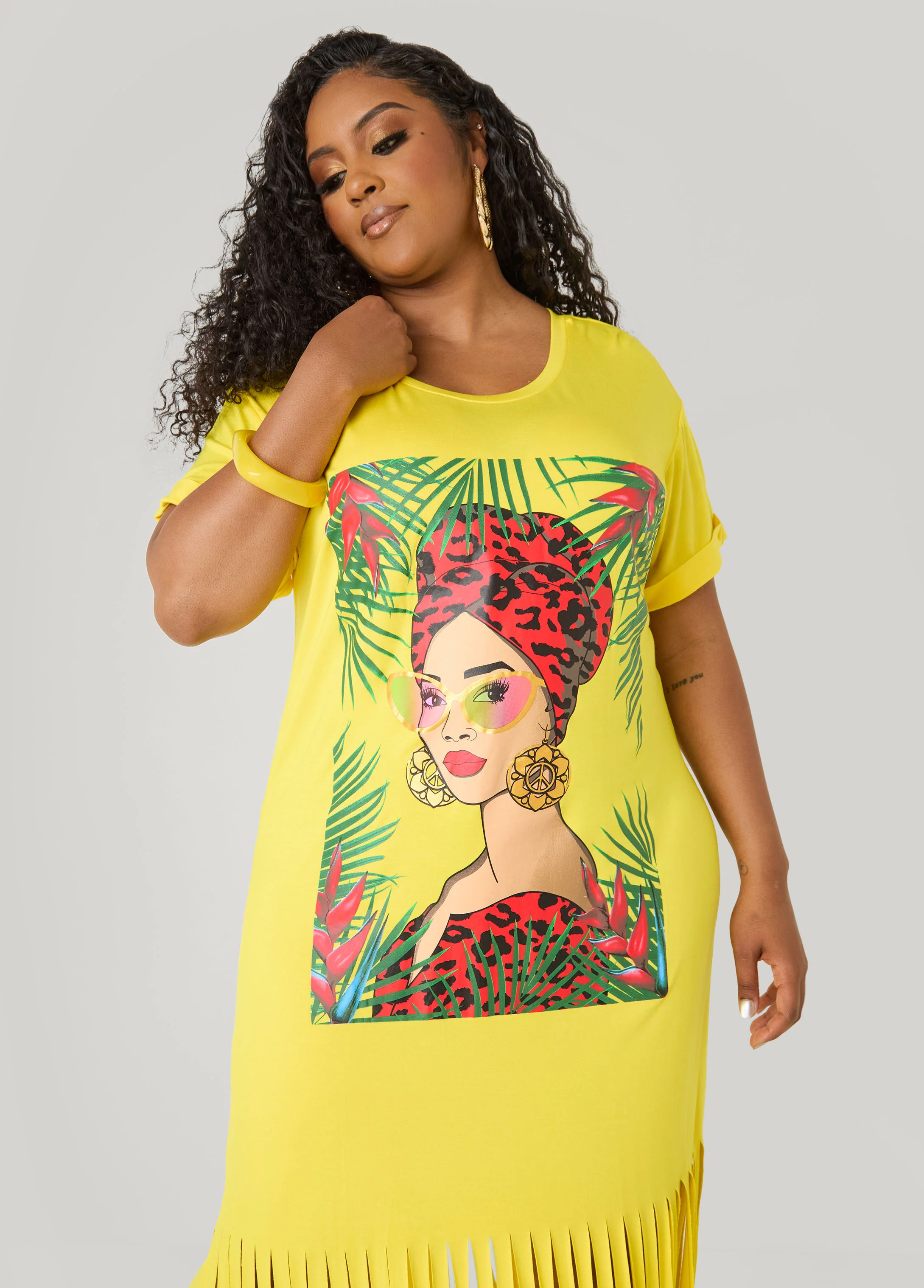 Tropical Fringed T Shirt Dress - Image 4