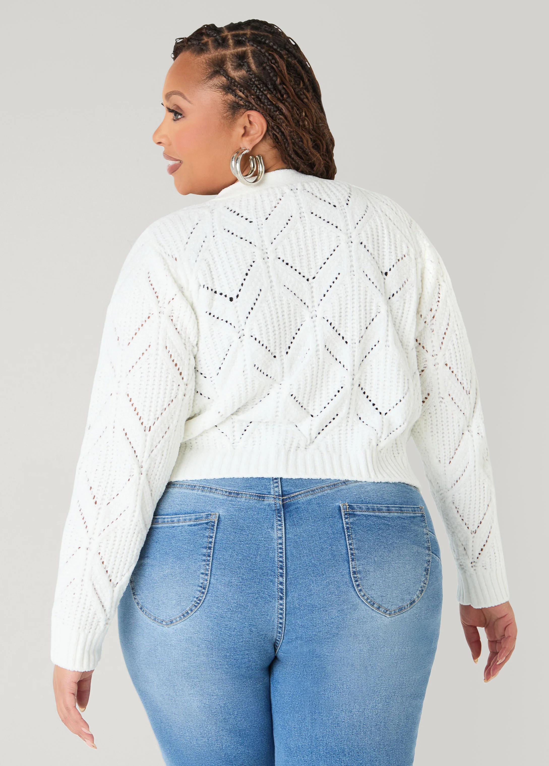 Pointelle Knit Chenille Cardigan - Image 2