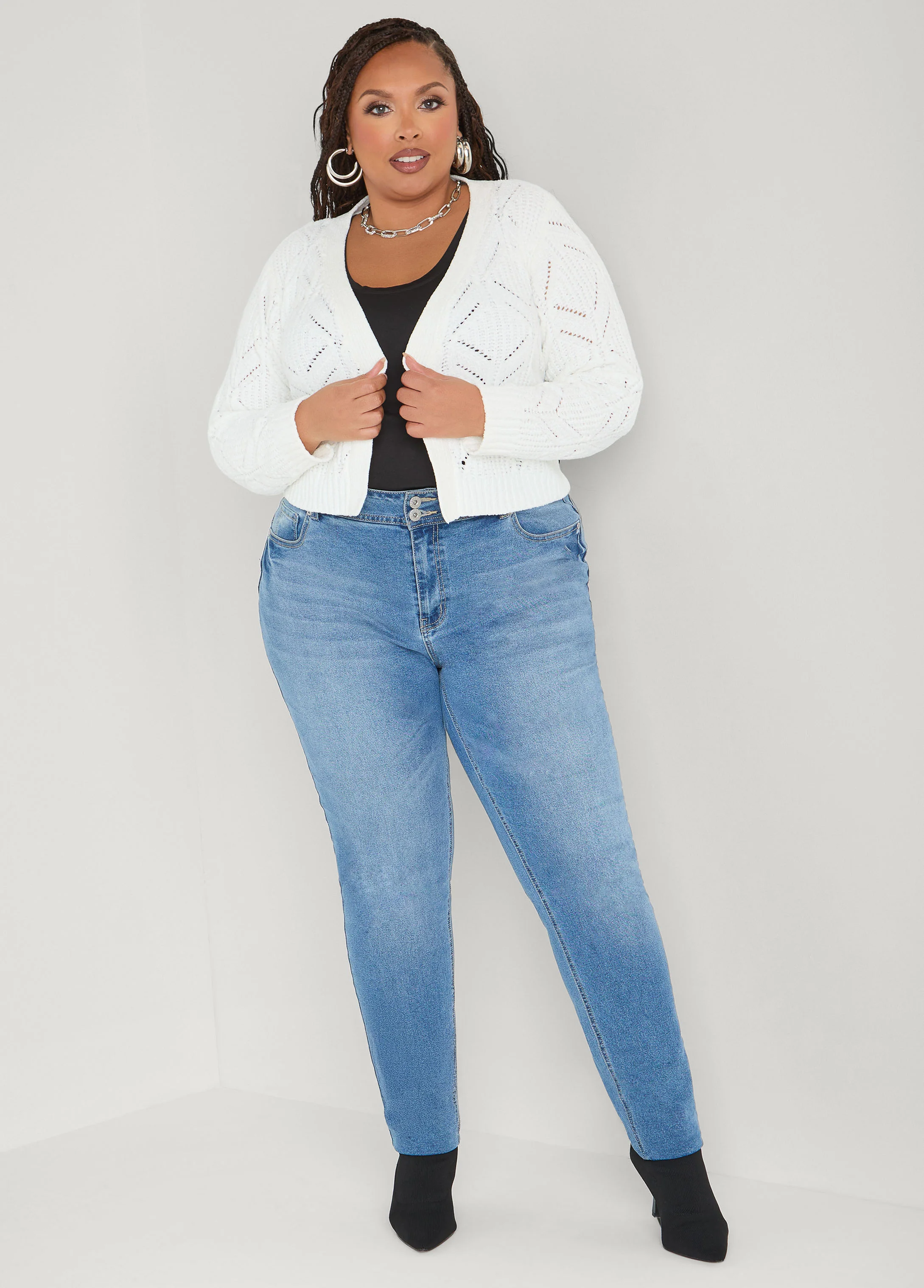 Pointelle Knit Chenille Cardigan - Image 3