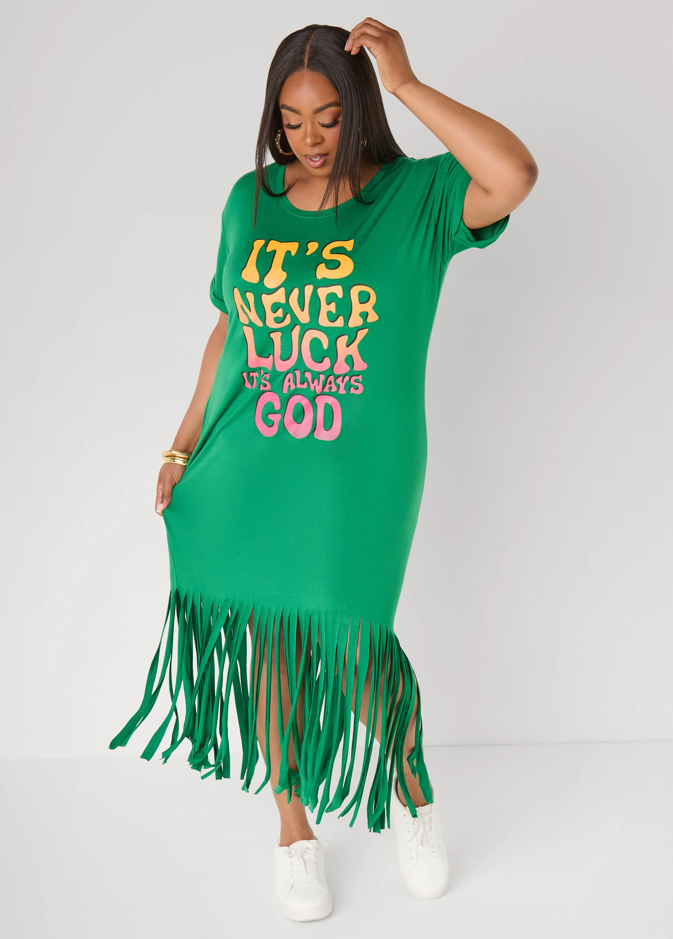 Always God Fringed T Shirt Dress - Image 3