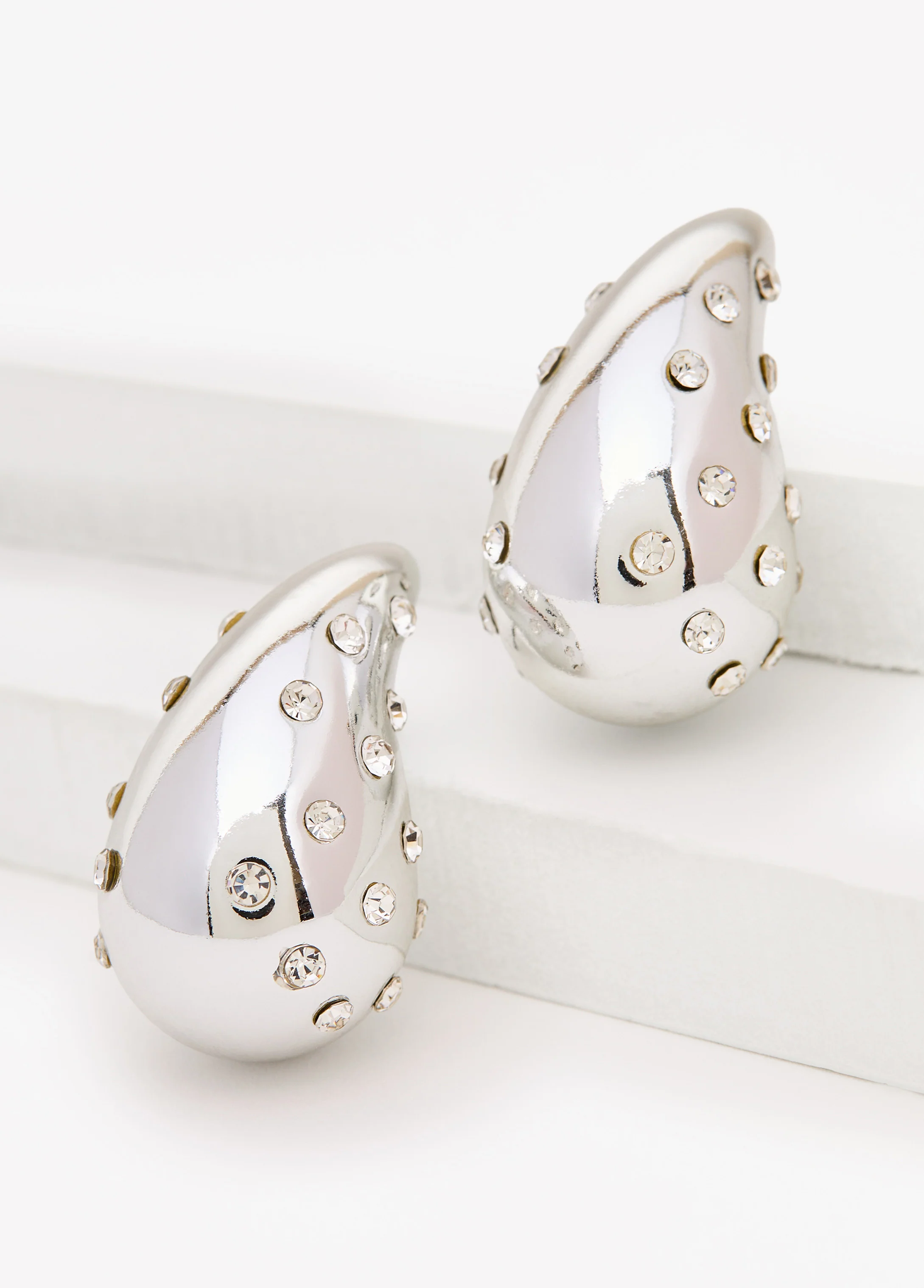Crystal Silver Teardrop Earrings - Image 2