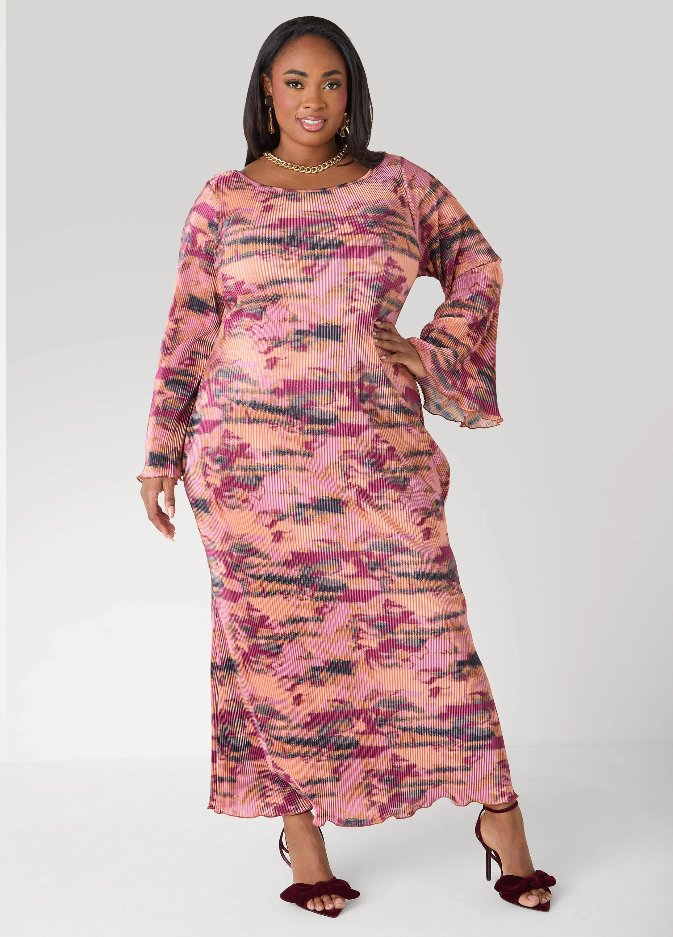 Plisse Printed Maxi Dress - Image 3