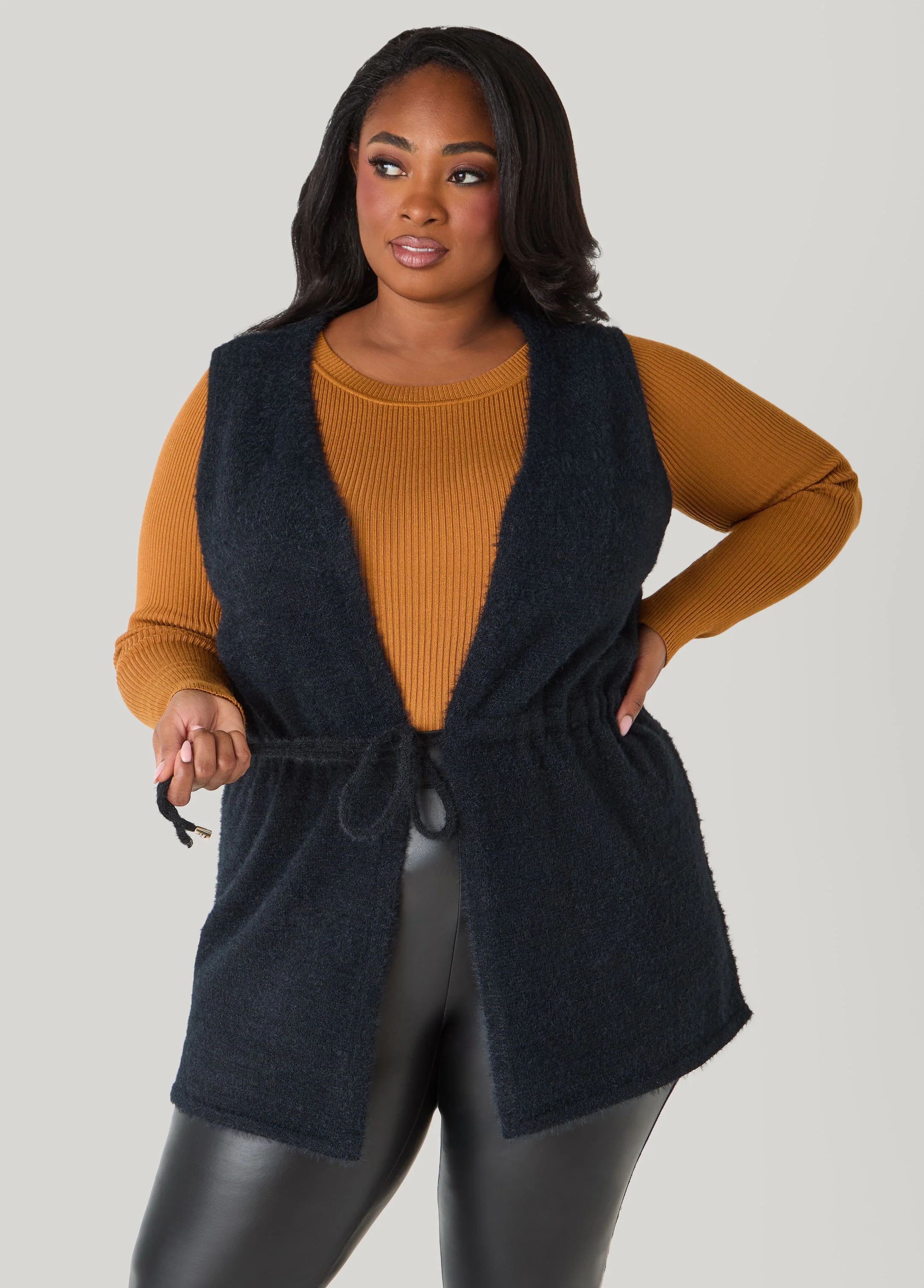 Drawstring Brushed Knit Vest - Image 5