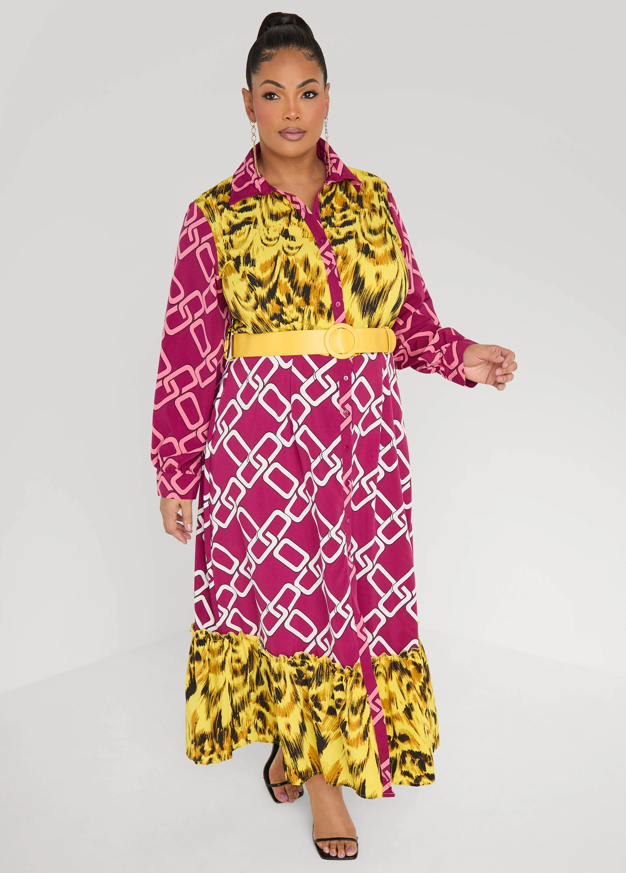 Belted Printed Maxi Shirtdress - Image 3