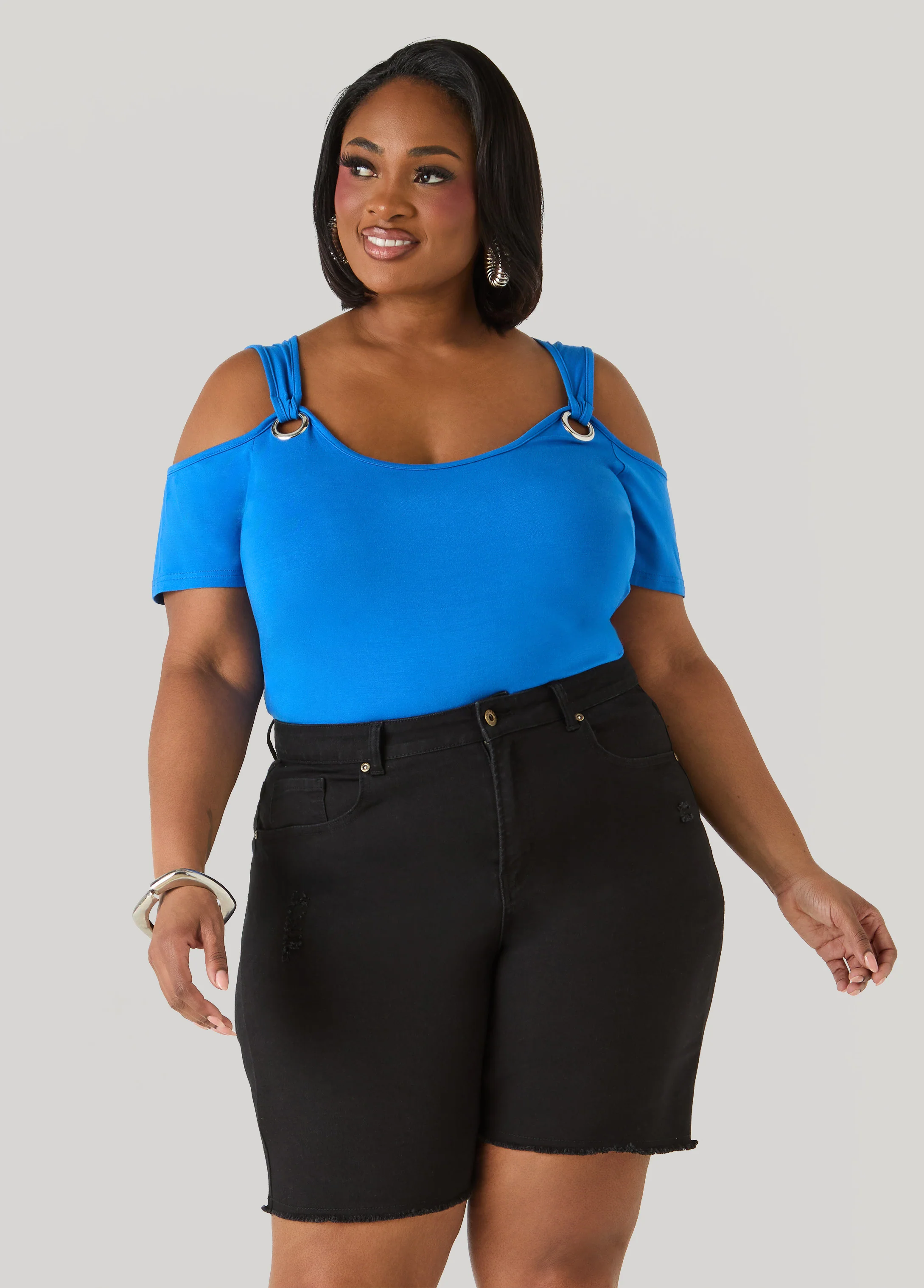 Grommet Cold Shoulder Top - Image 13