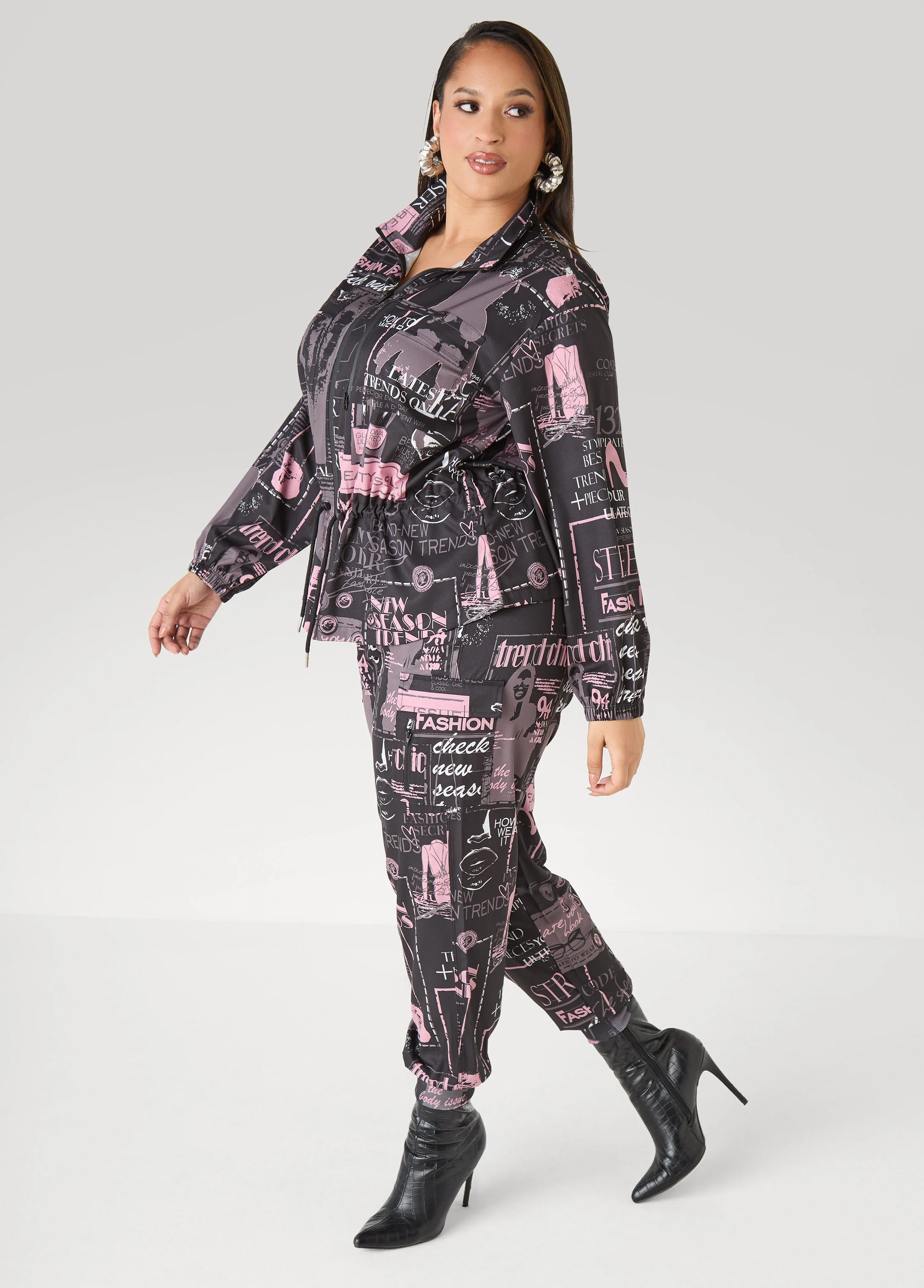 Newspaper Print Drawstring Jacket - Image 3