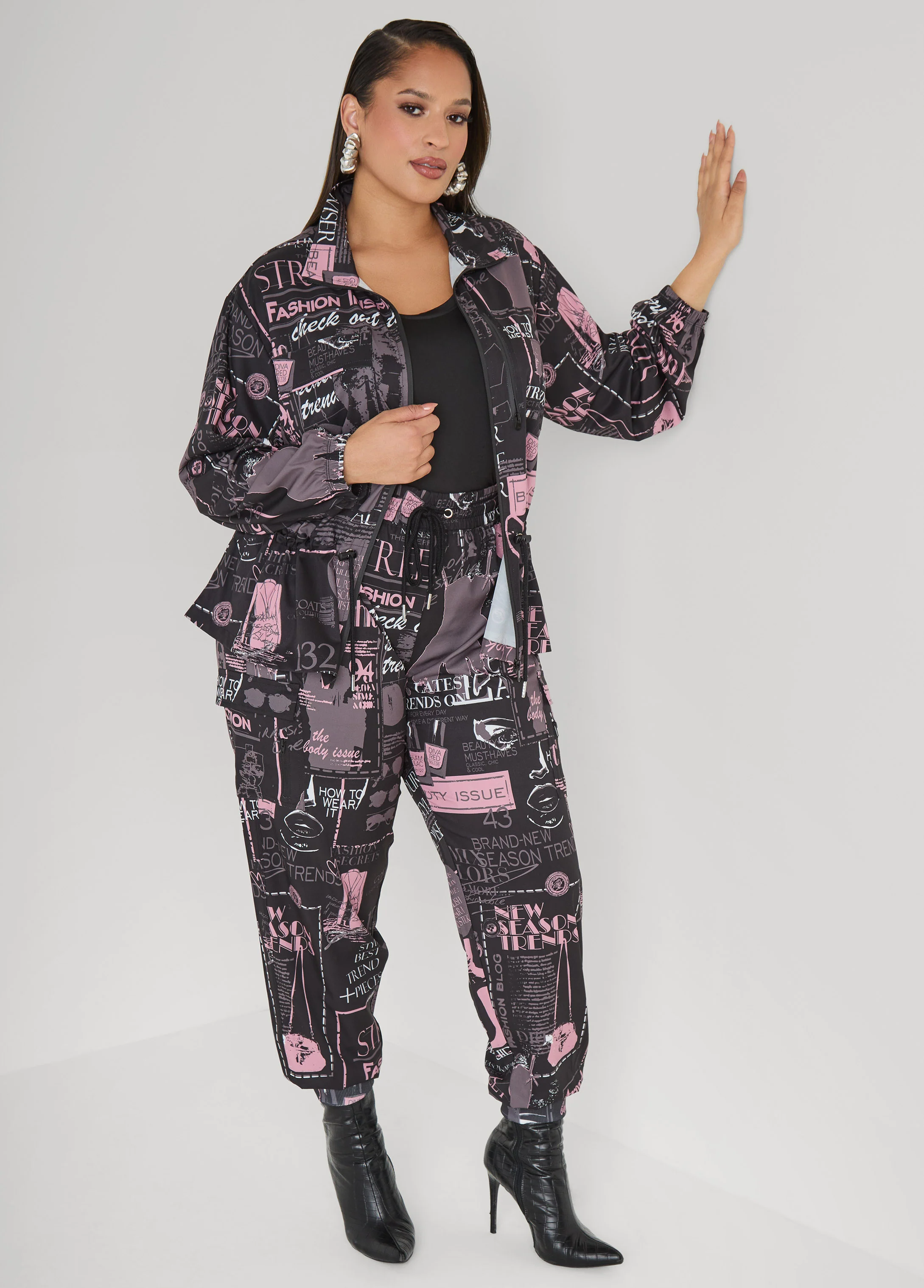 Newspaper Print Drawstring Jacket - Image 4