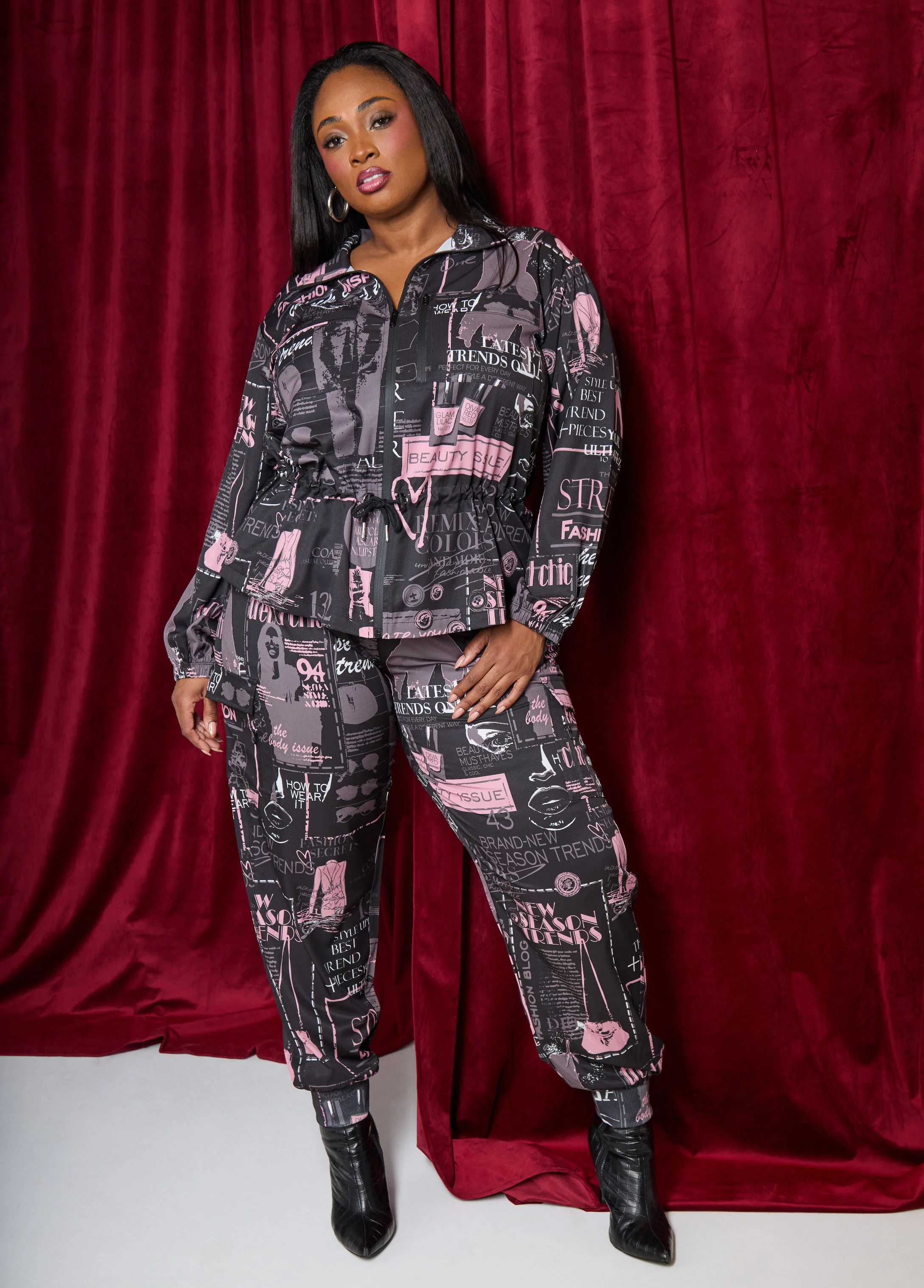 Newspaper Print Drawstring Jacket - Image 6