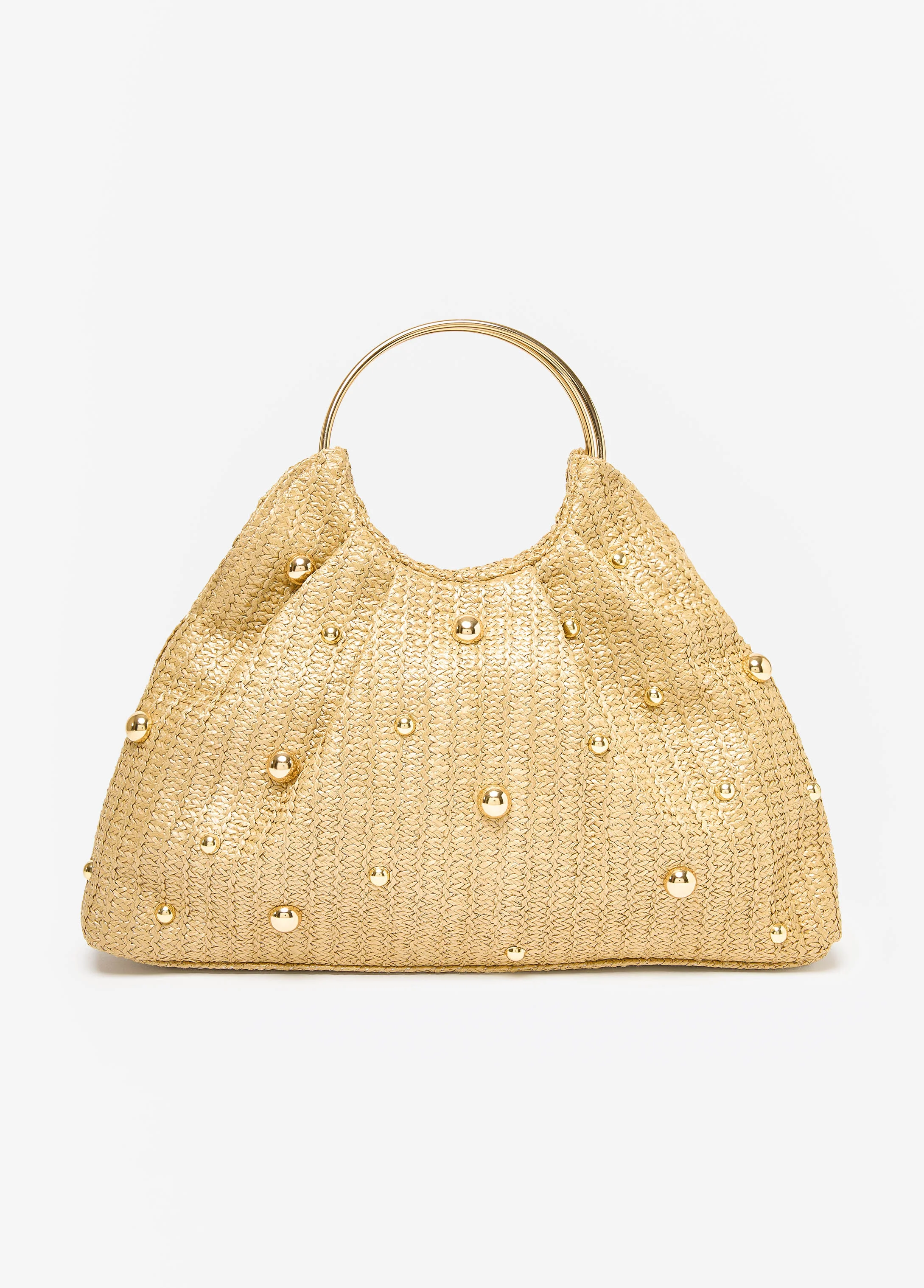 Studded Straw Hobo Bag - Image 3