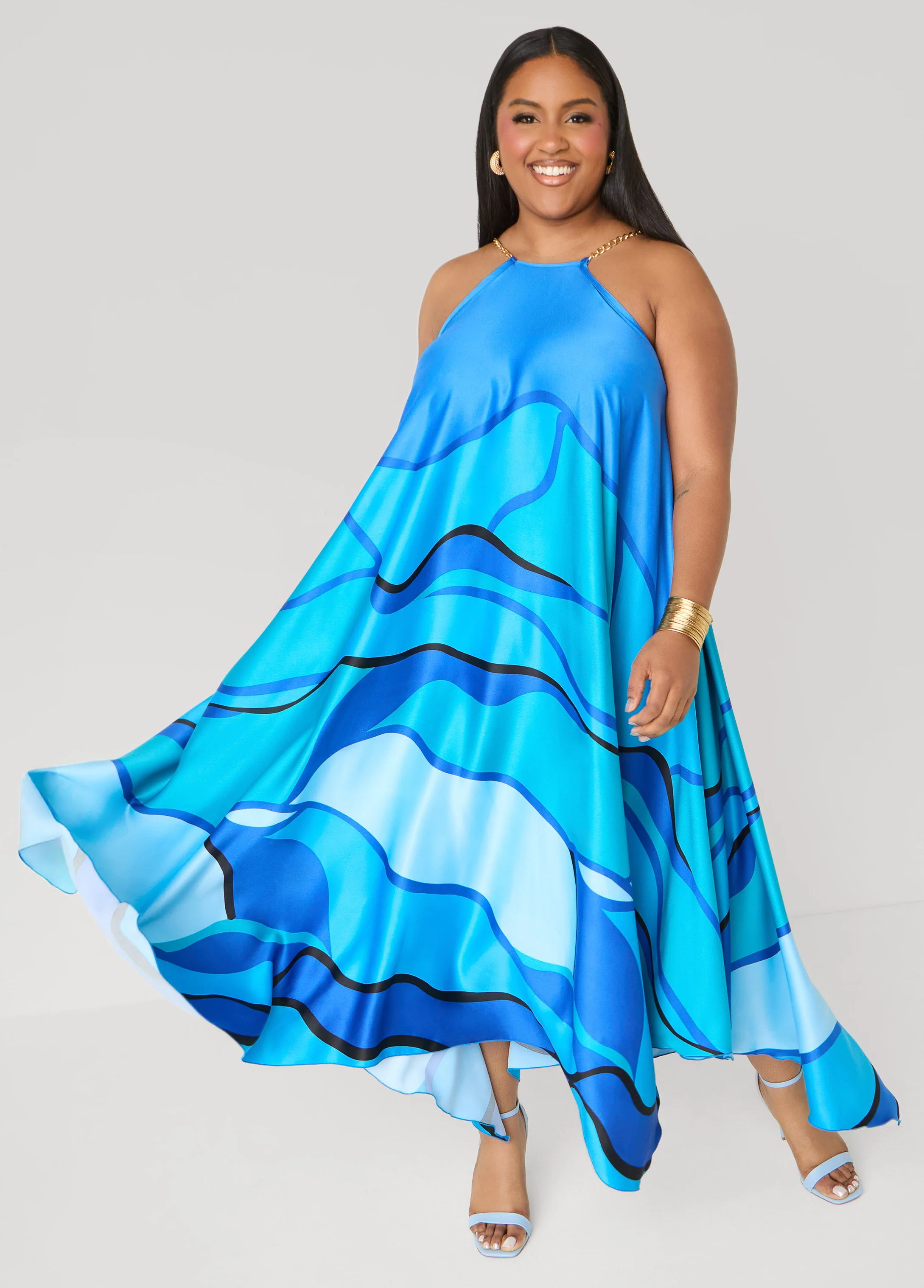 Chain Trimmed Wave Print Dress - Image 3