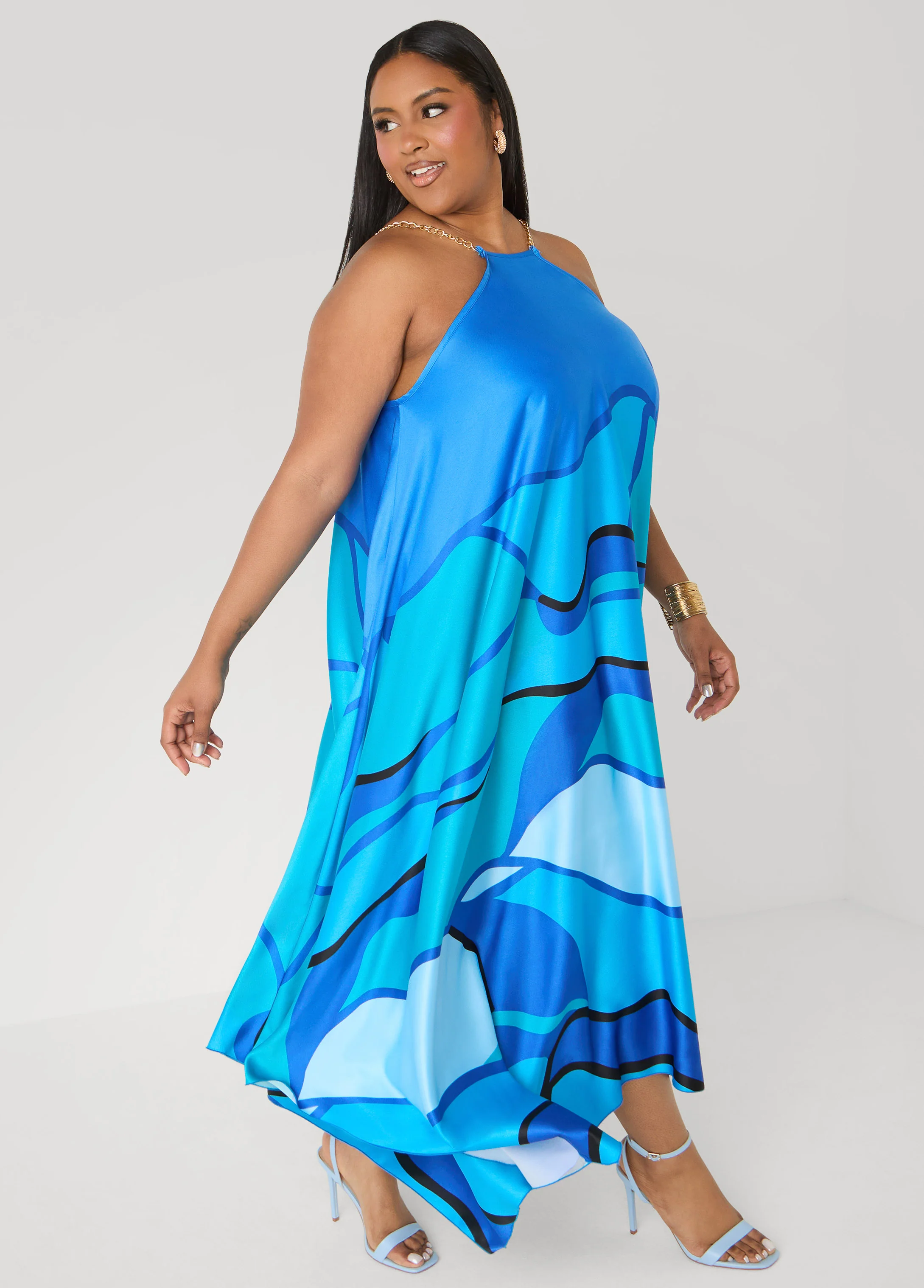 Chain Trimmed Wave Print Dress - Image 5