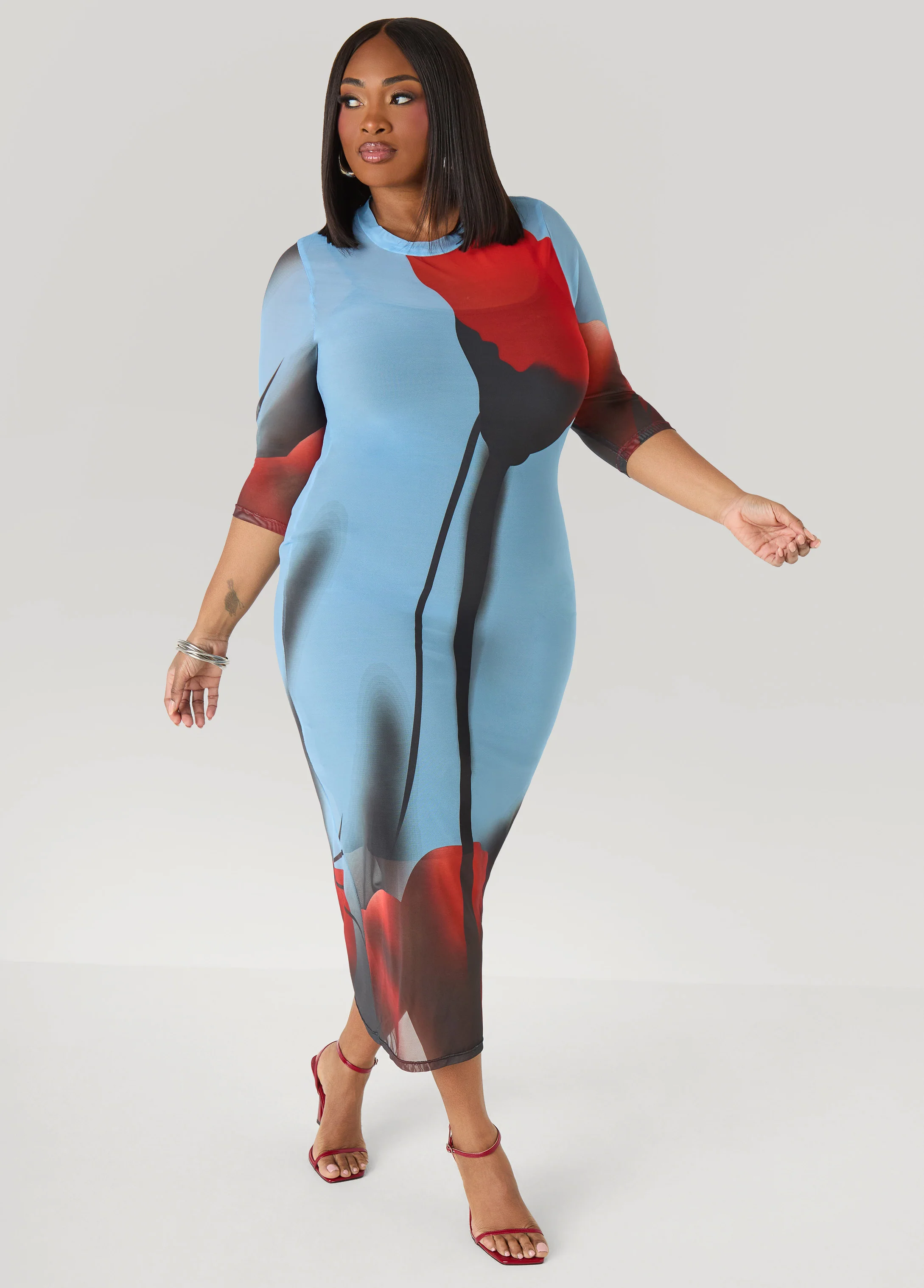 Floral Print Mesh Midaxi Dress - Image 3