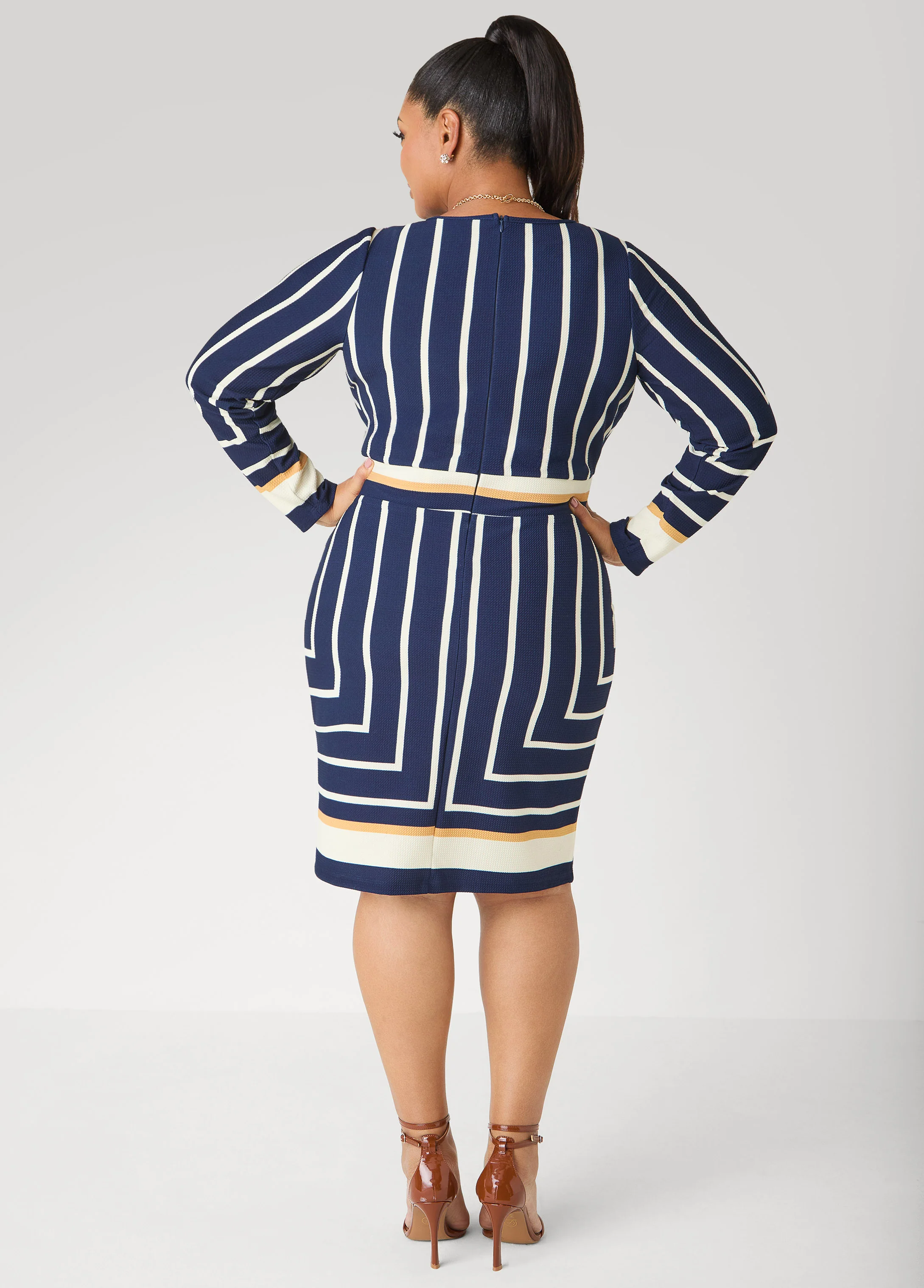 Textured Striped Faux Wrap Dress - Image 2