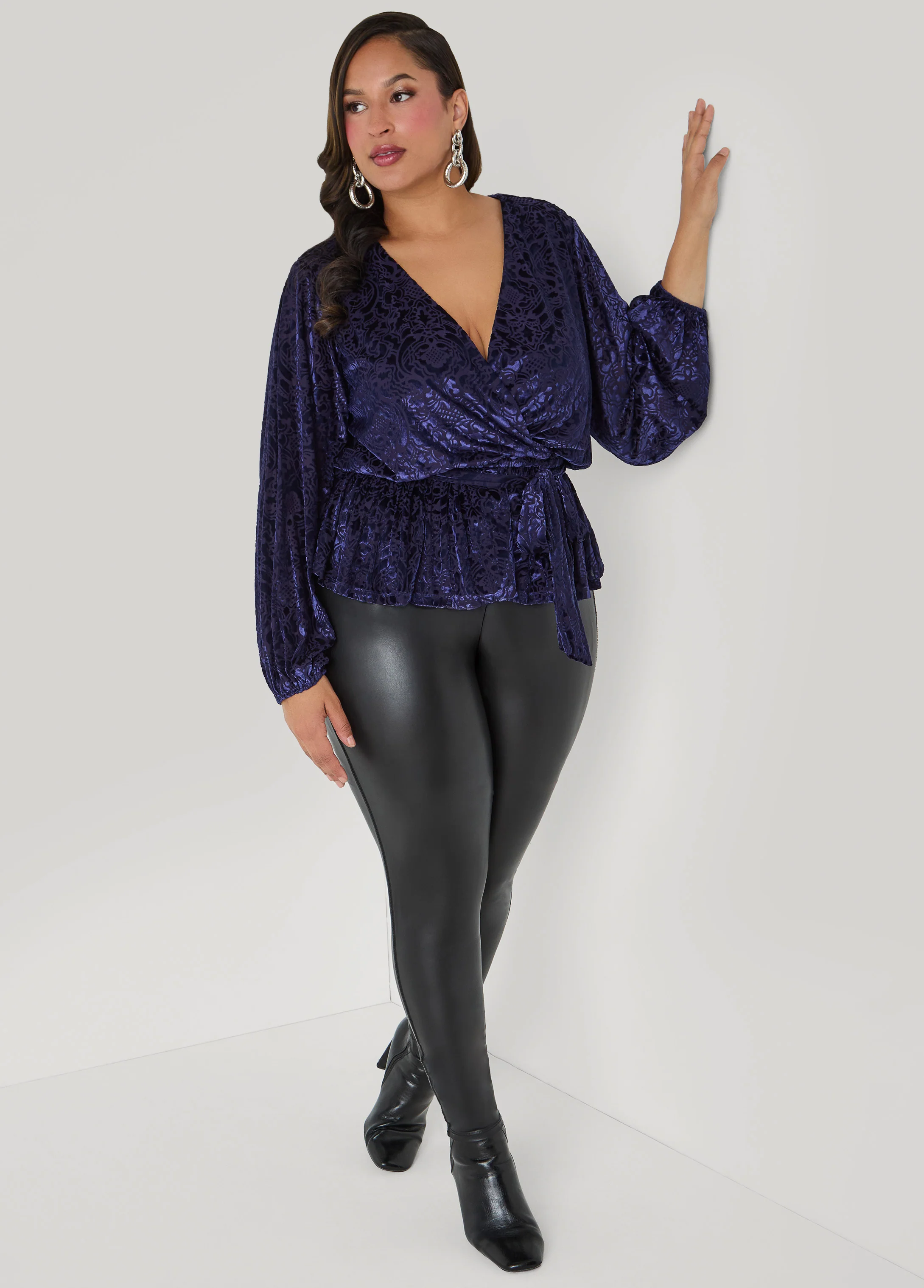 Burnout Velvet Faux Wrap Top - Image 4