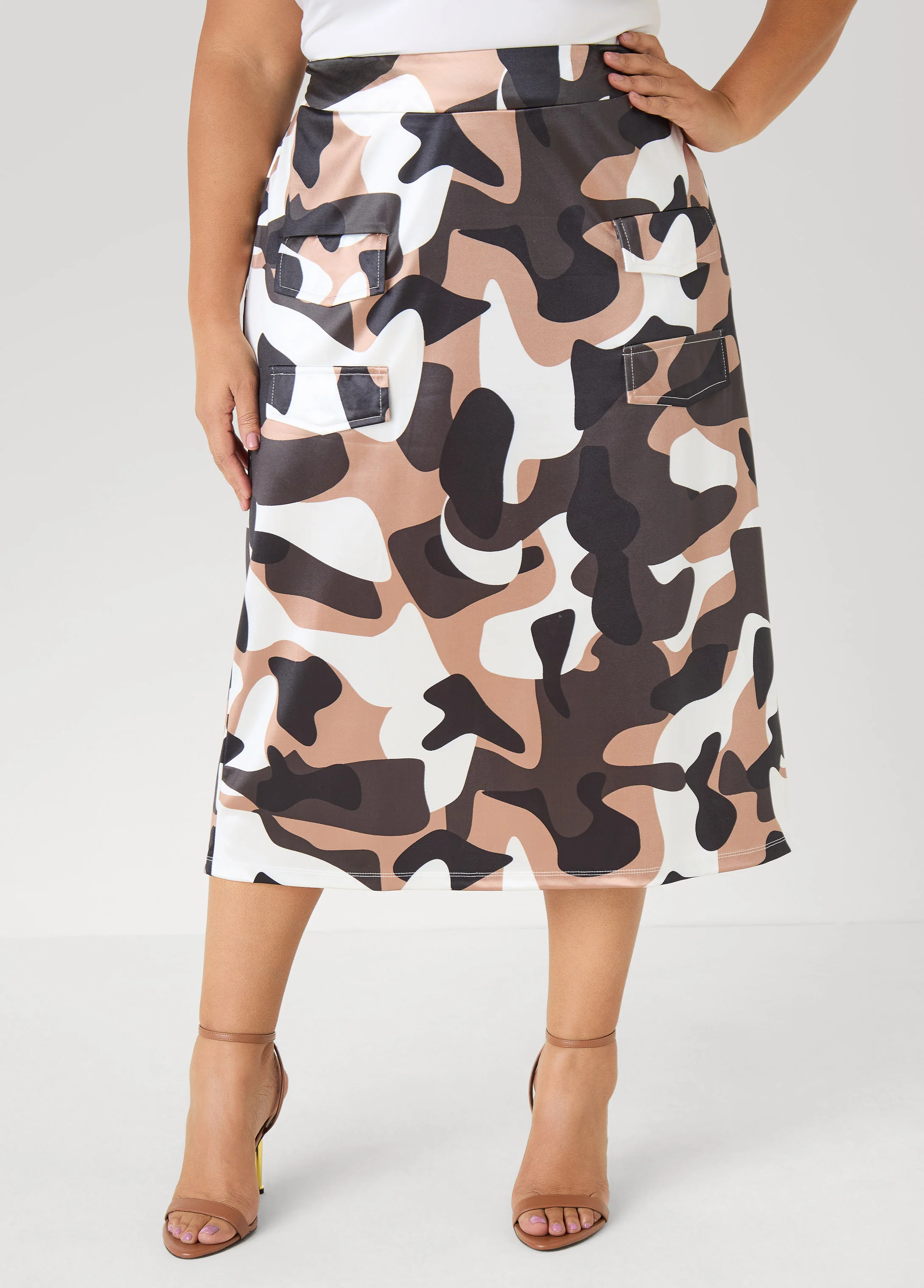Camo Print Satin Cargo Skirt - Image 3