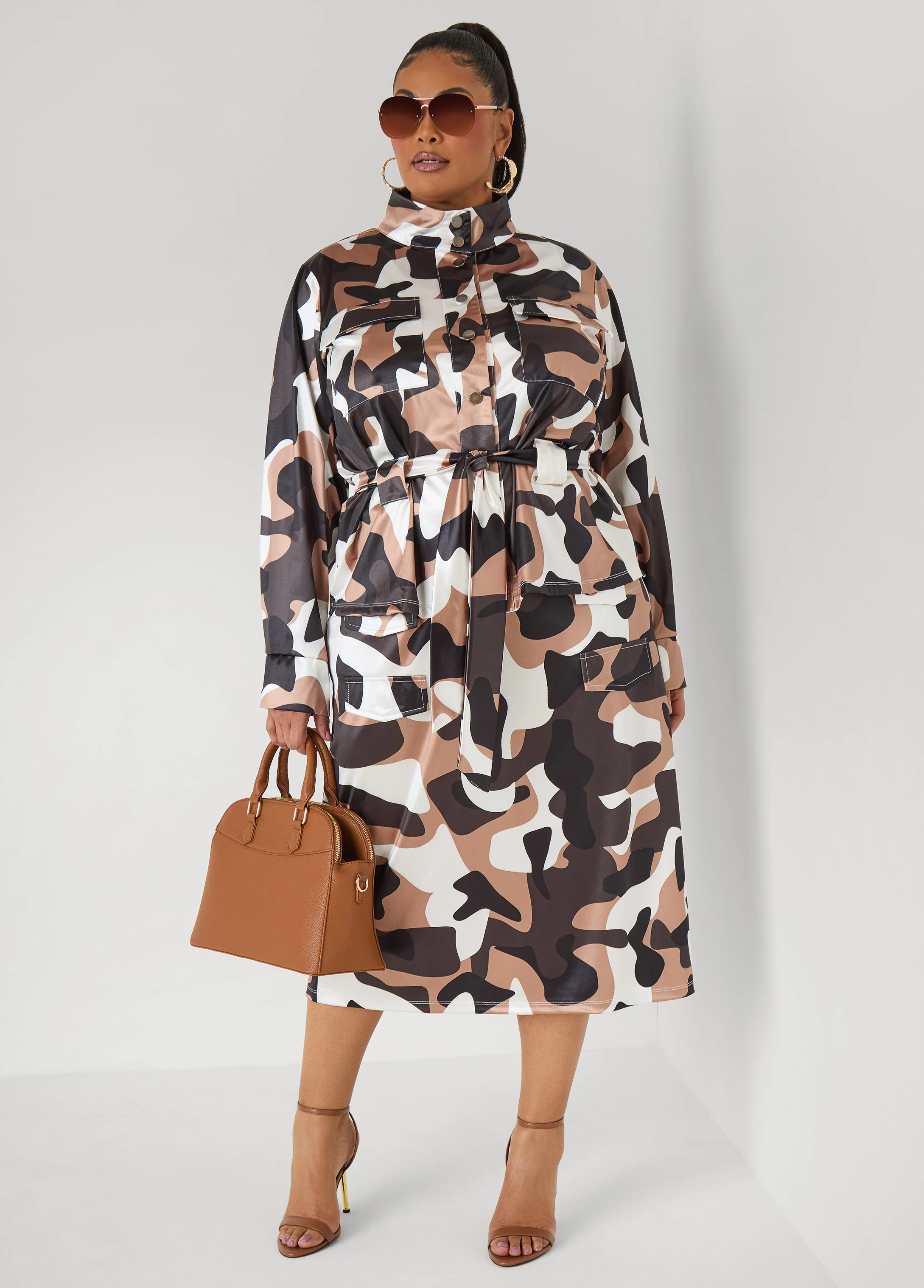 Belted Camo Print Satin Jacket - Image 3