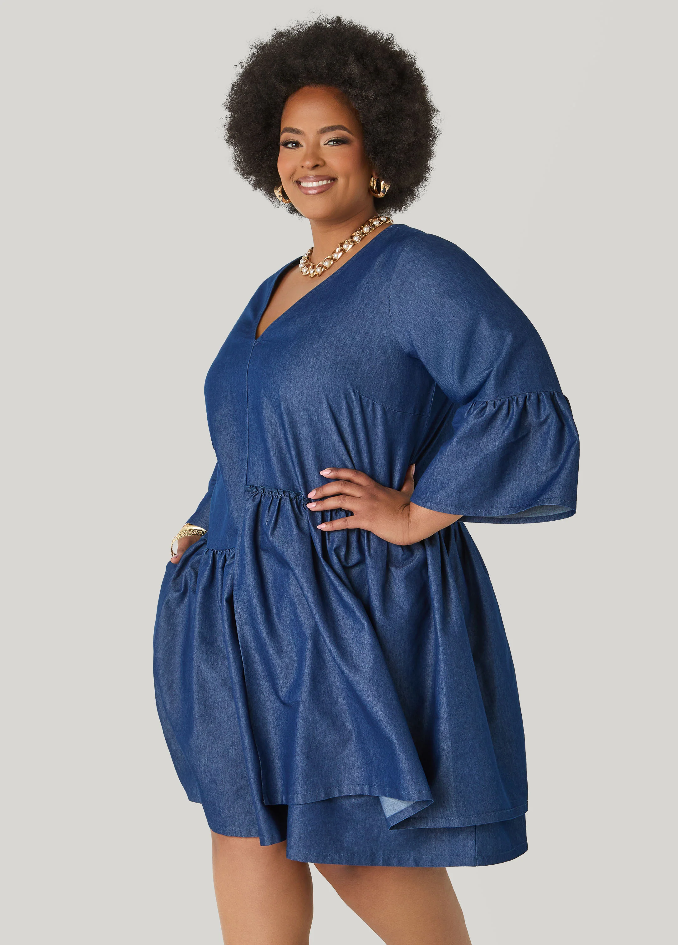 Layered Chambray Babydoll Dress - Image 4