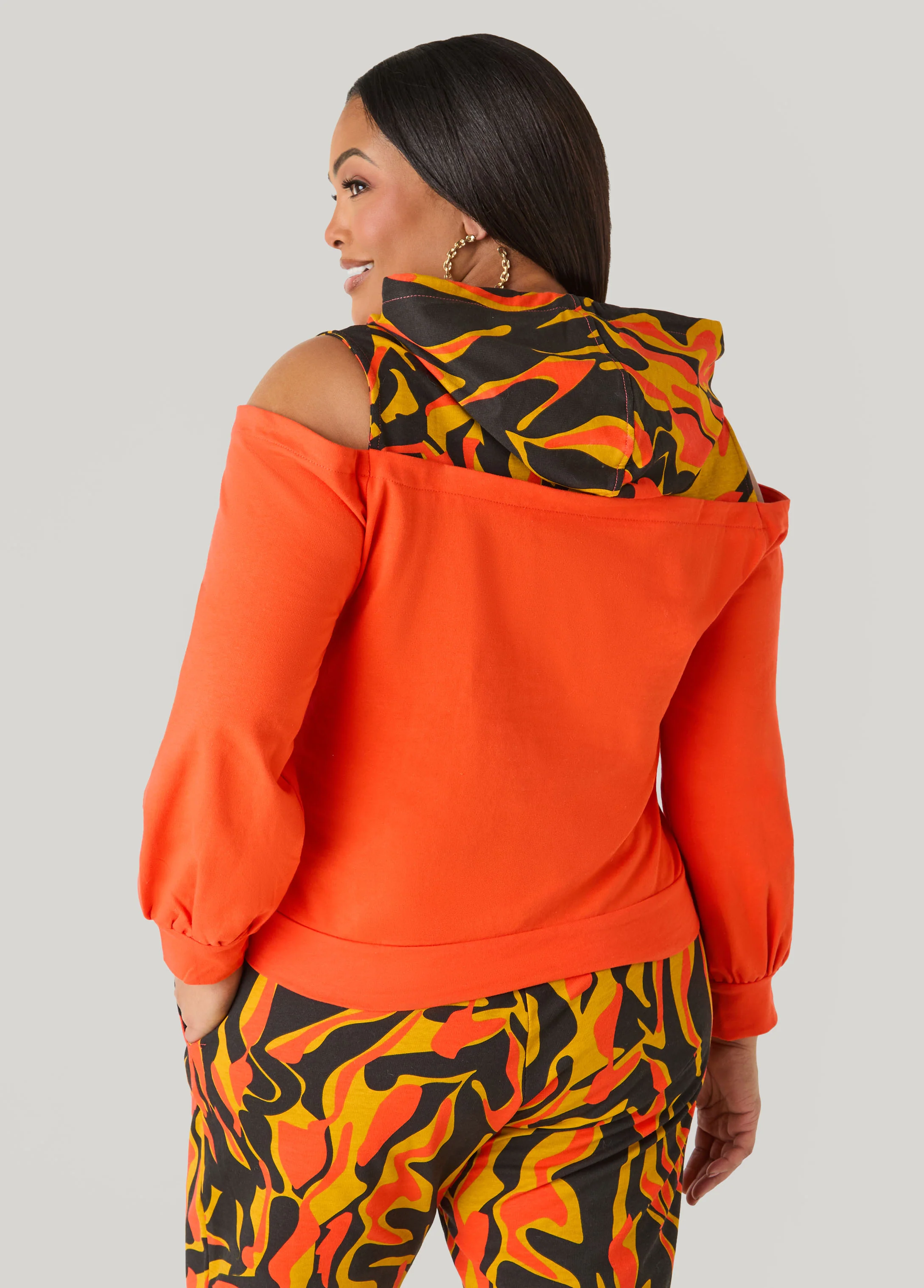 Cold Shoulder Printed Hoodie - Image 2