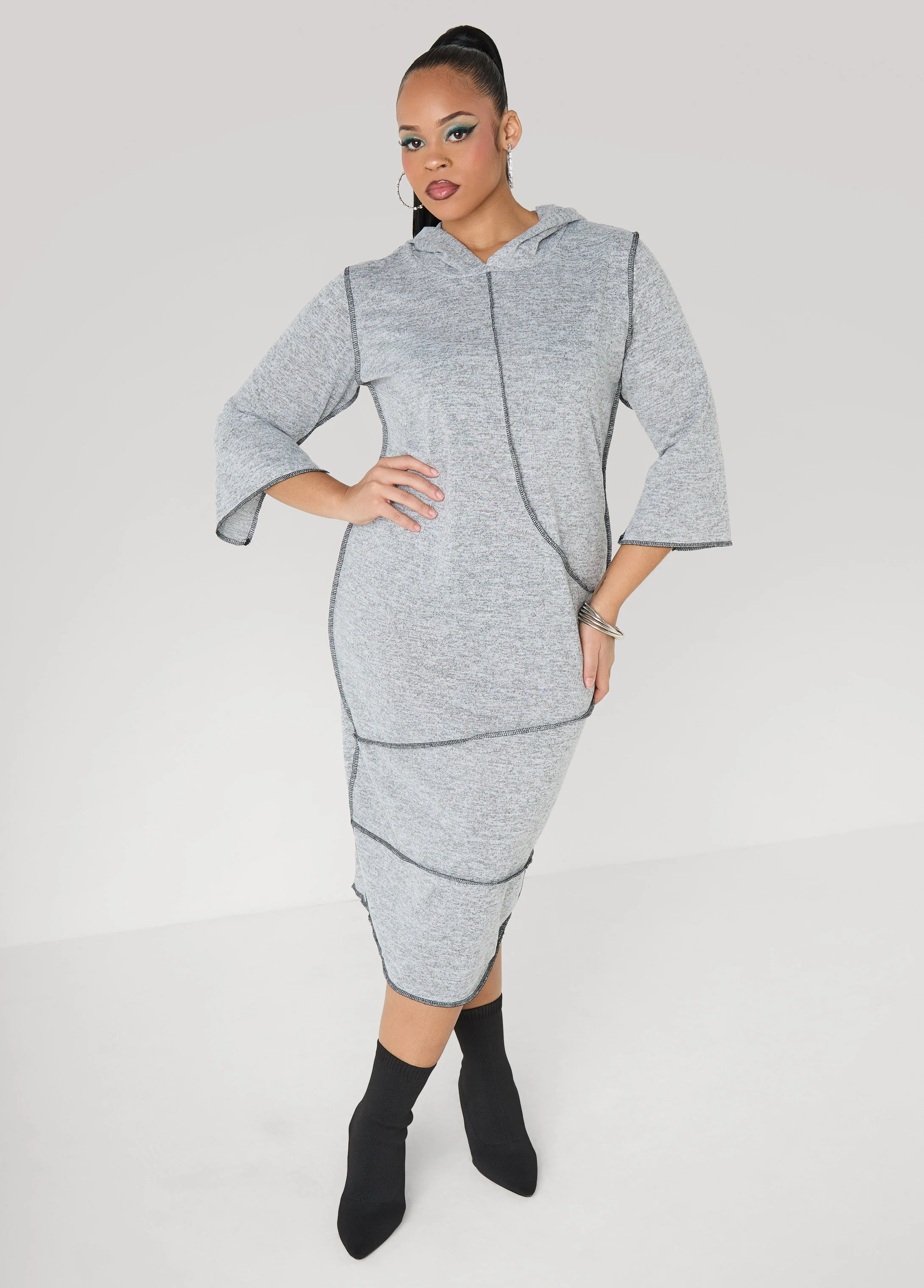 Seam Detailed Hooded Midaxi Dress - Image 3