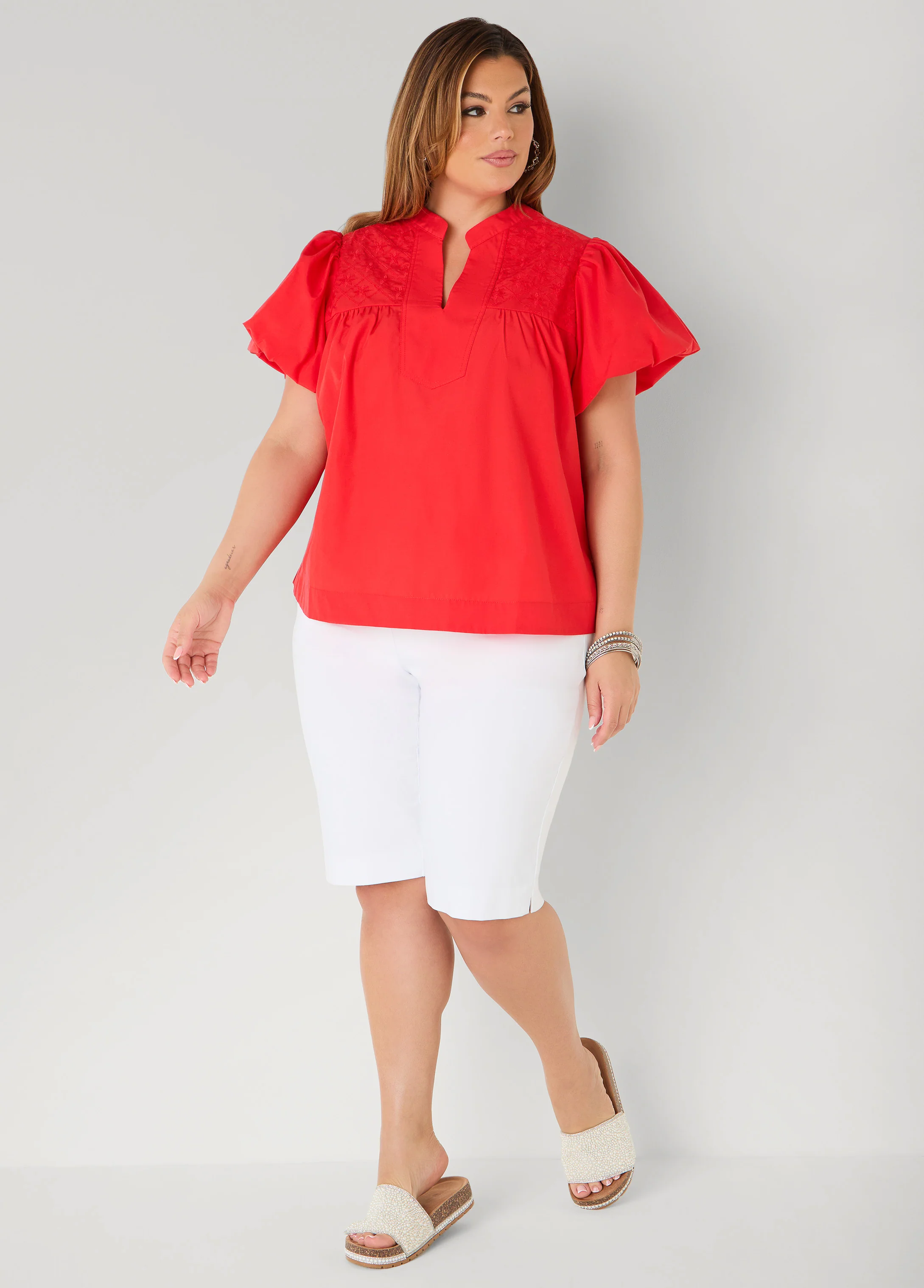 Puff Sleeve Embroidered Top - Image 15