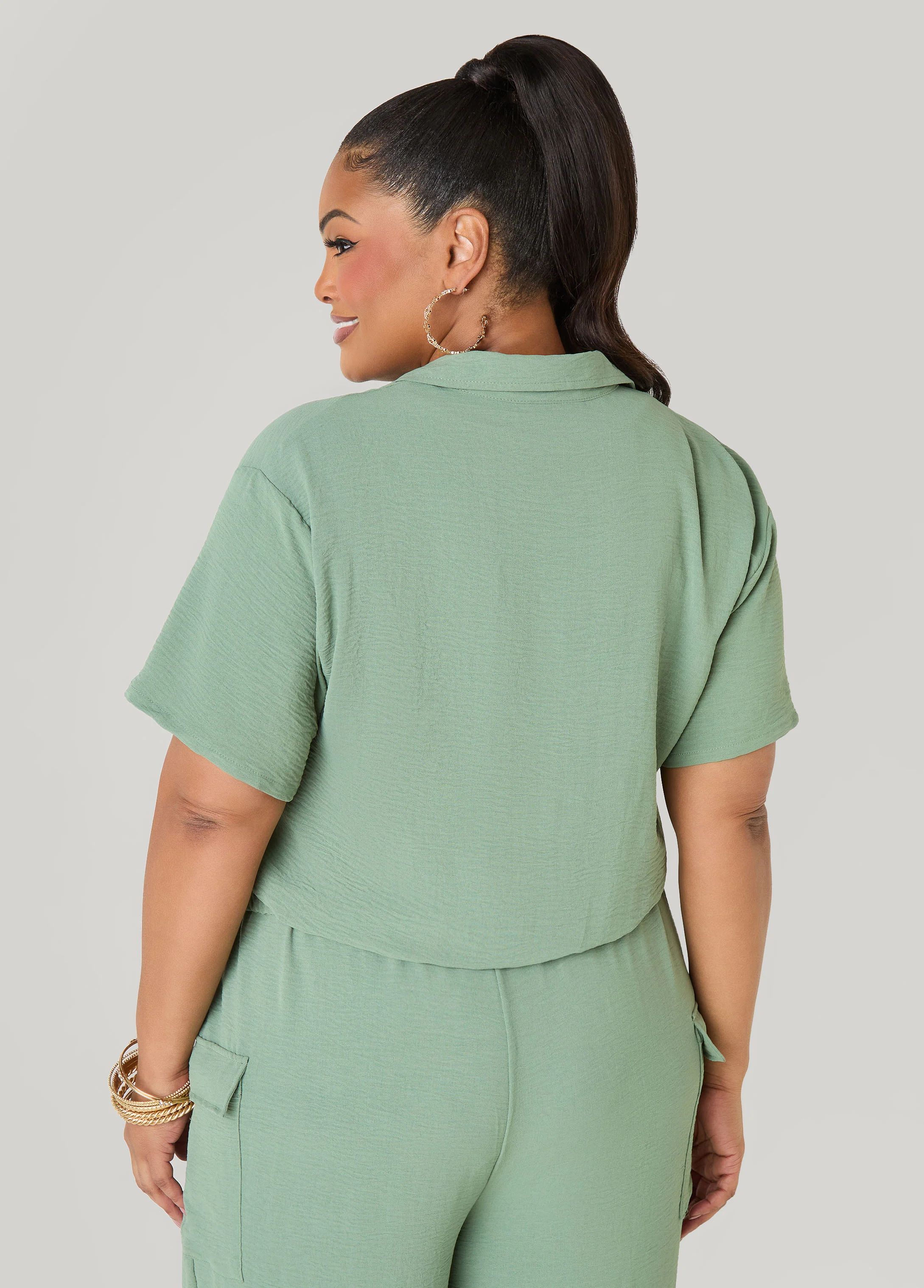 Drawstring Cropped Shirt - Image 14