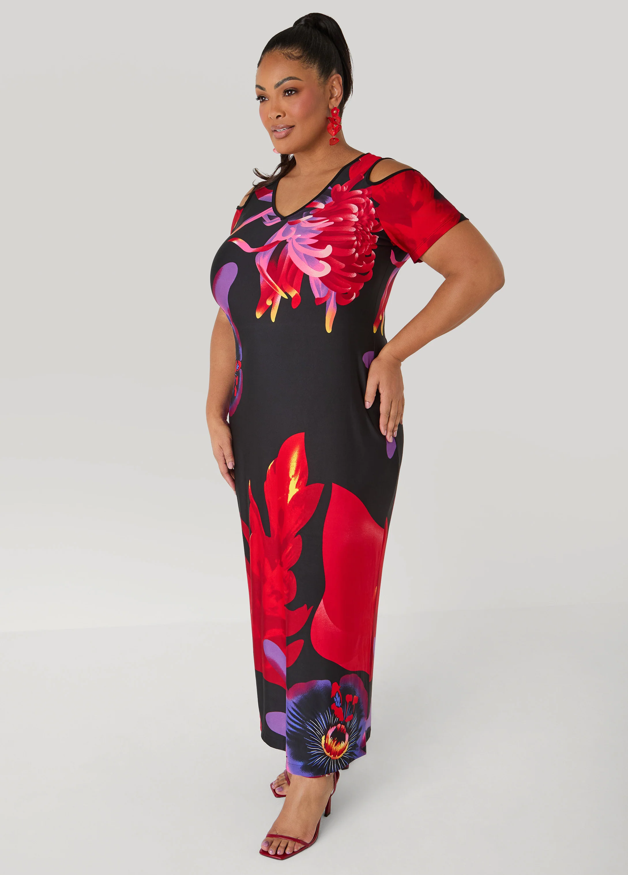 Cold Shoulder Floral Maxi Dress - Image 3