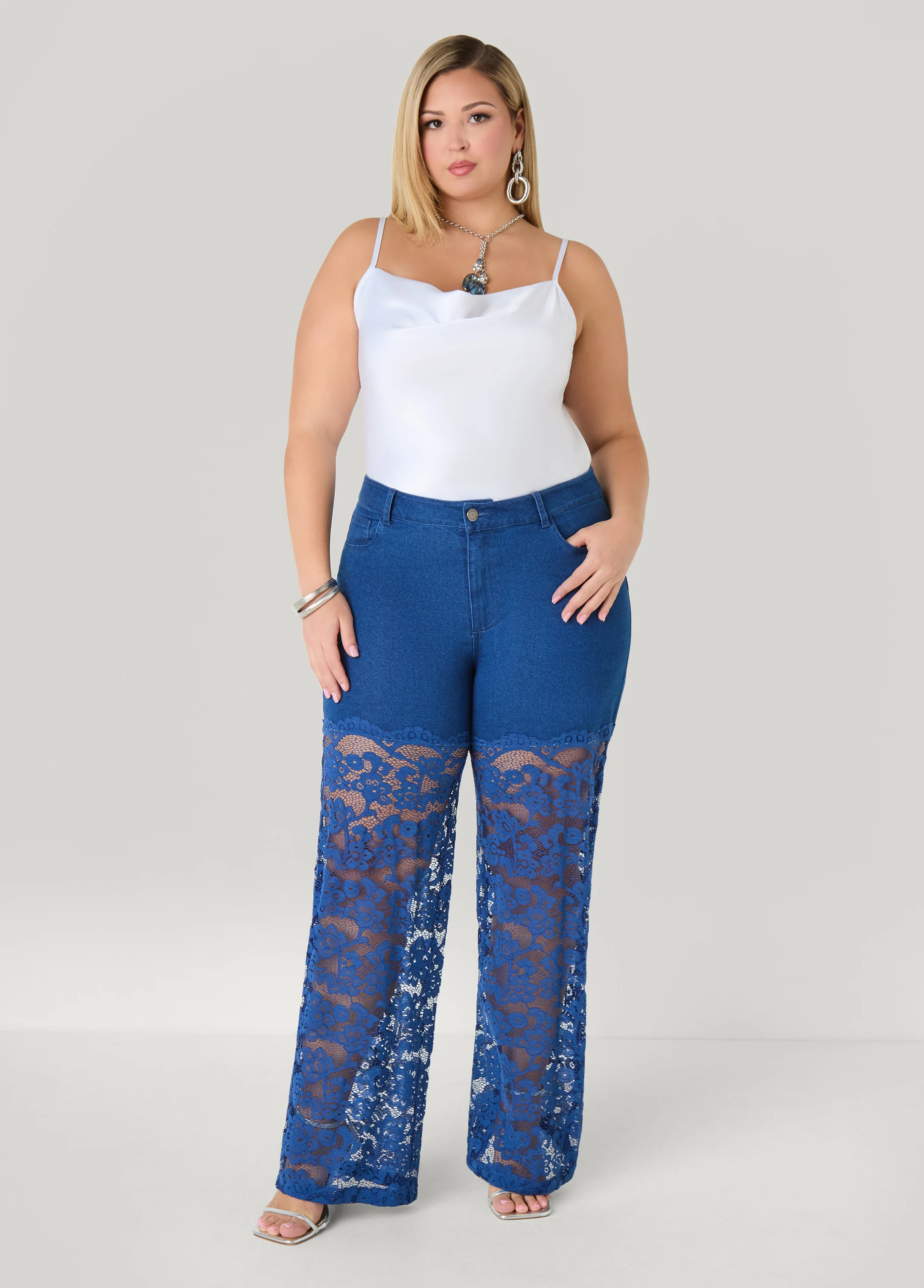 Lace Paneled Wide Leg jeans - Image 3