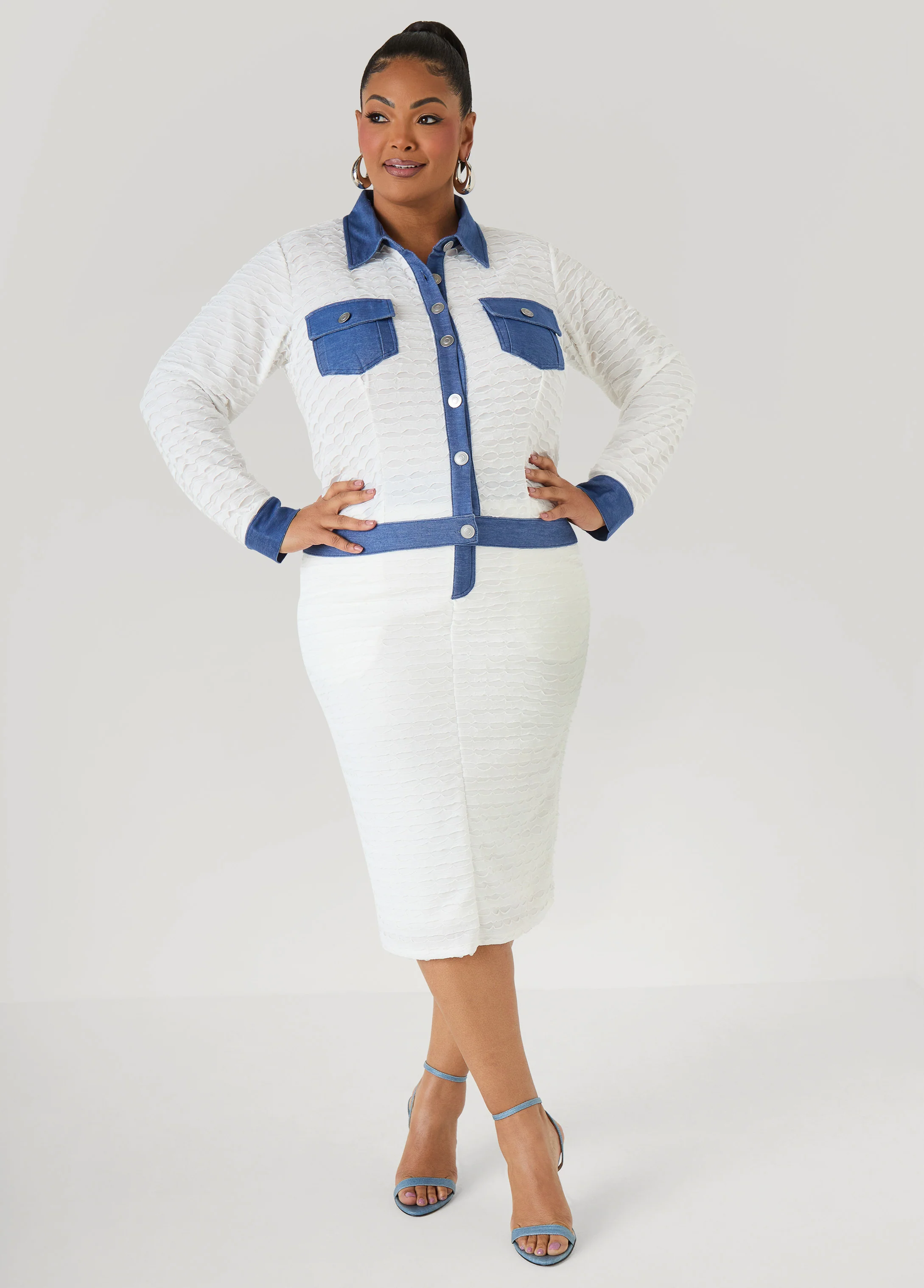 Denim Paneled Textured Jacket - Image 3