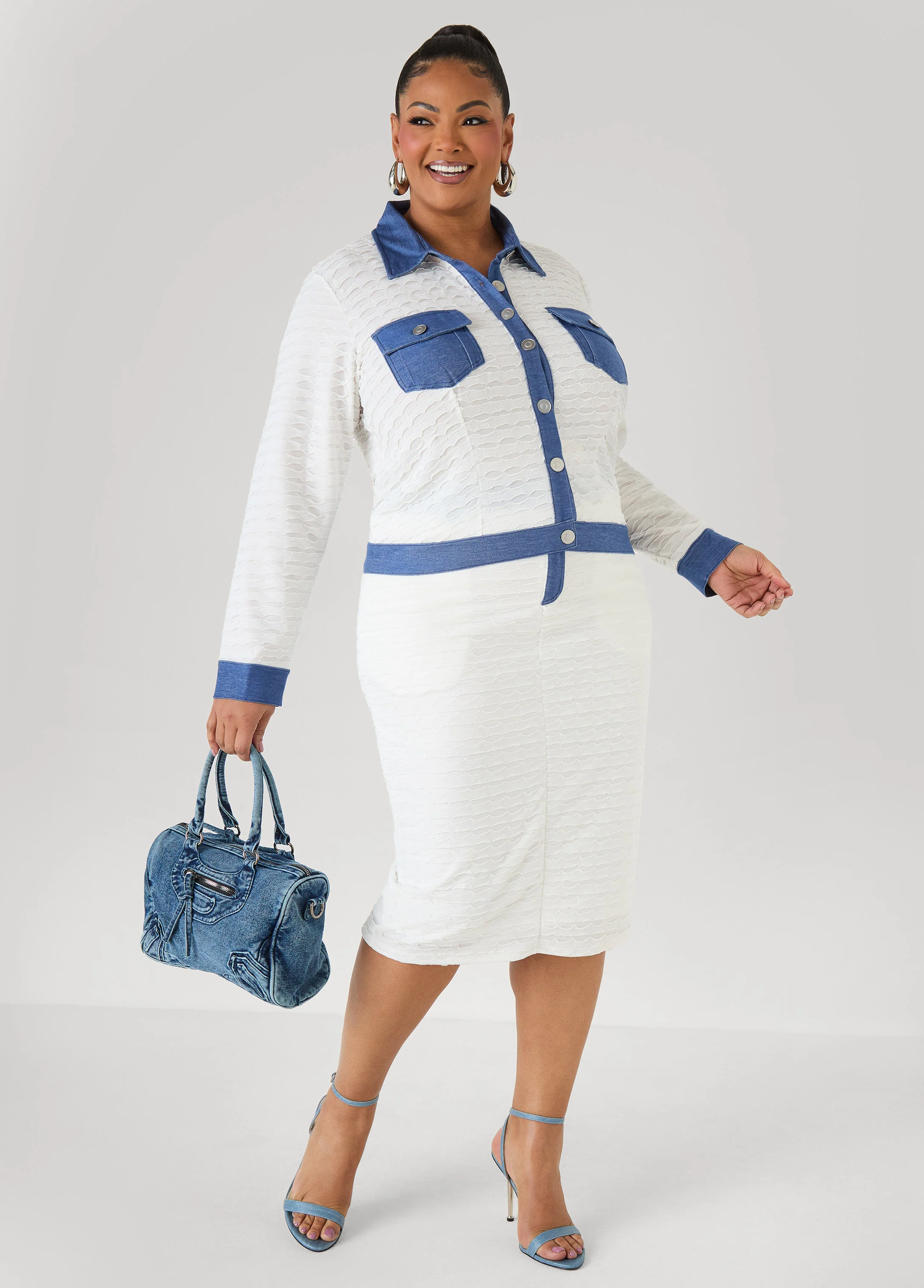 Denim Paneled Textured Jacket - Image 5