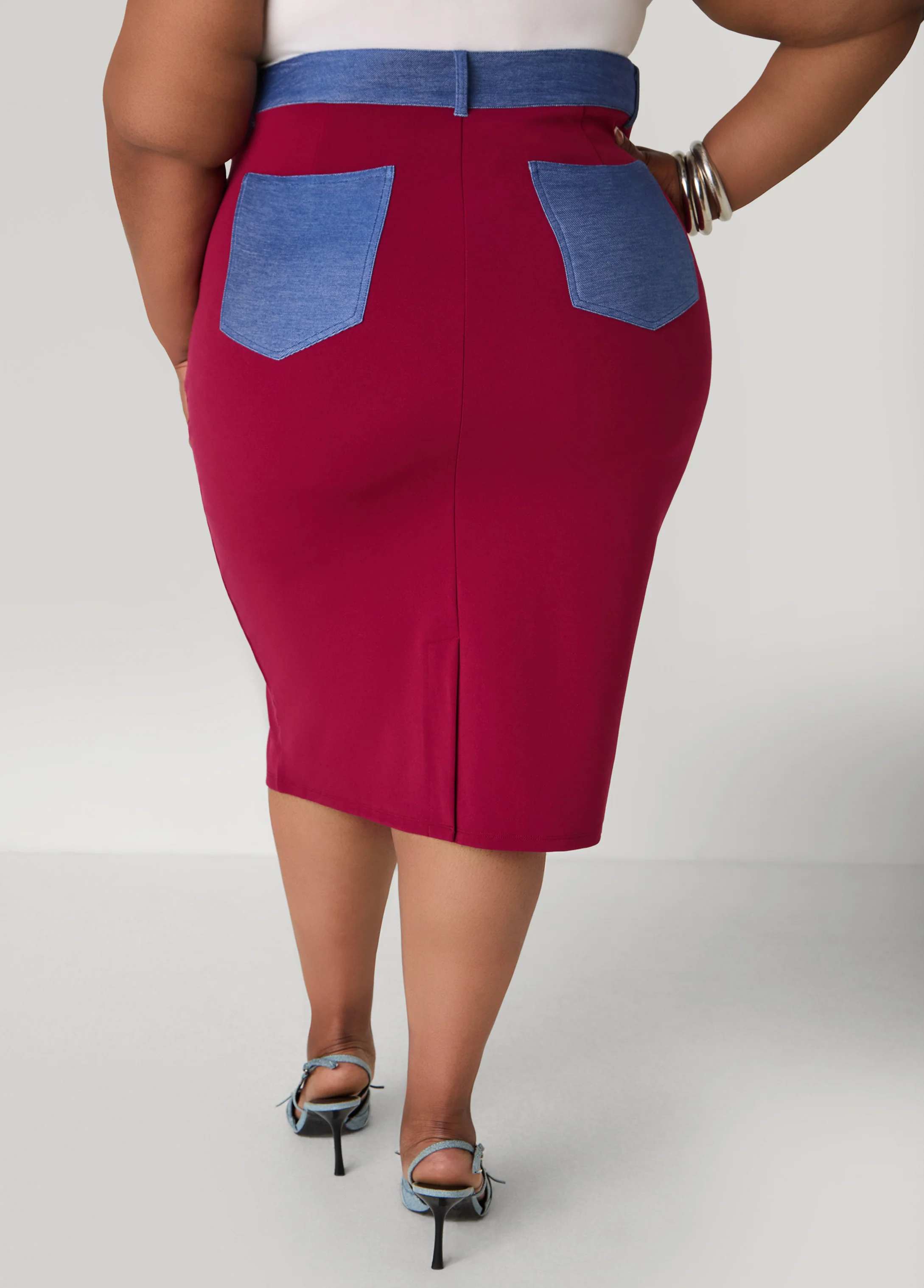 Denim Paneled Midi Skirt - Image 2