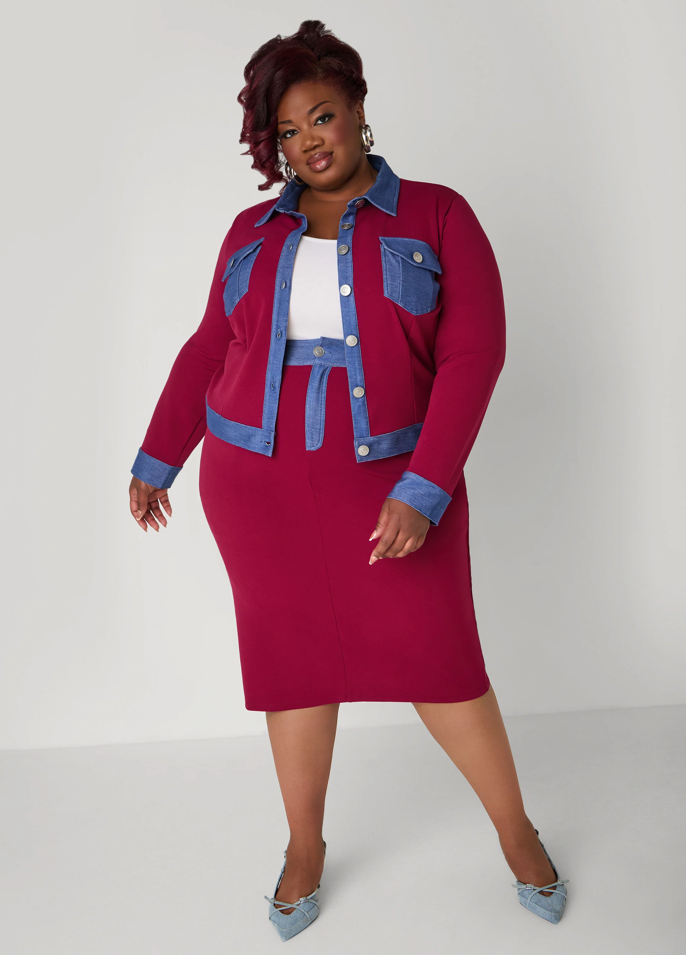 Denim Paneled Midi Skirt - Image 3