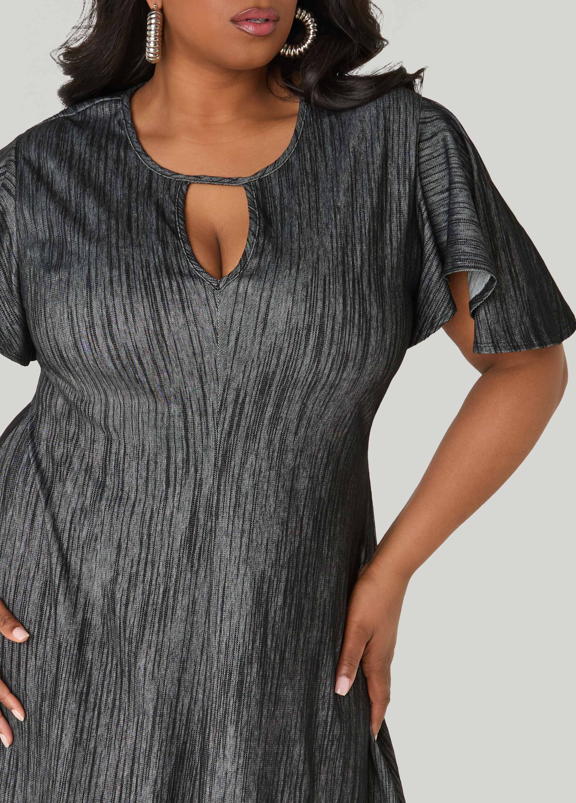 Cutout Textured Denim A Line Dress - Image 5
