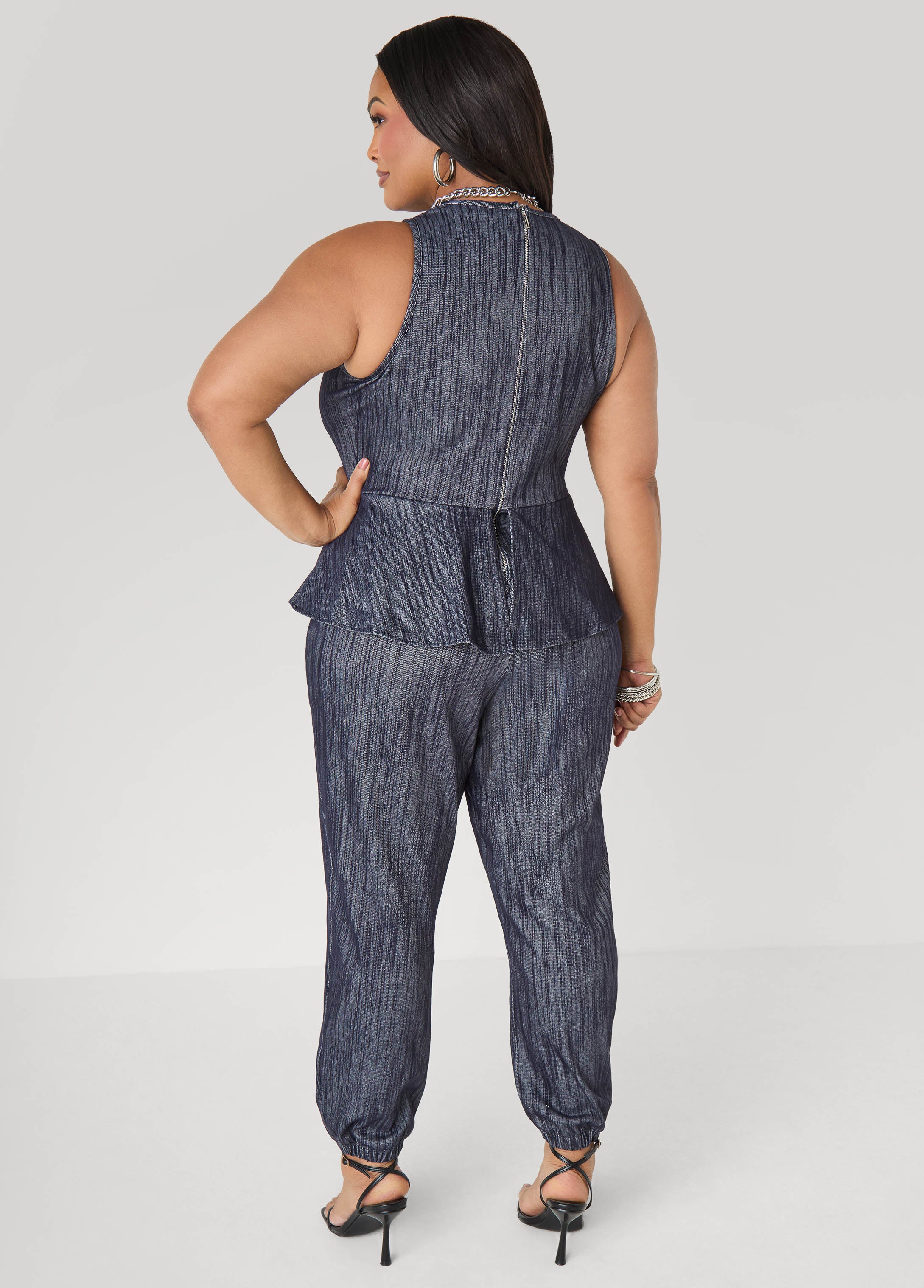 Denim Peplum Jumpsuit - Image 2
