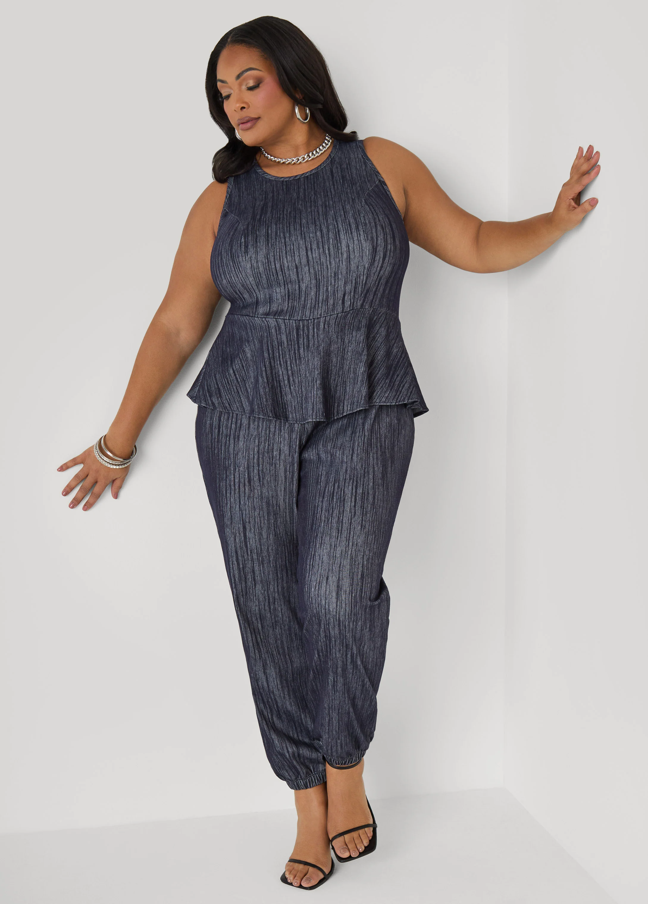 Denim Peplum Jumpsuit - Image 3
