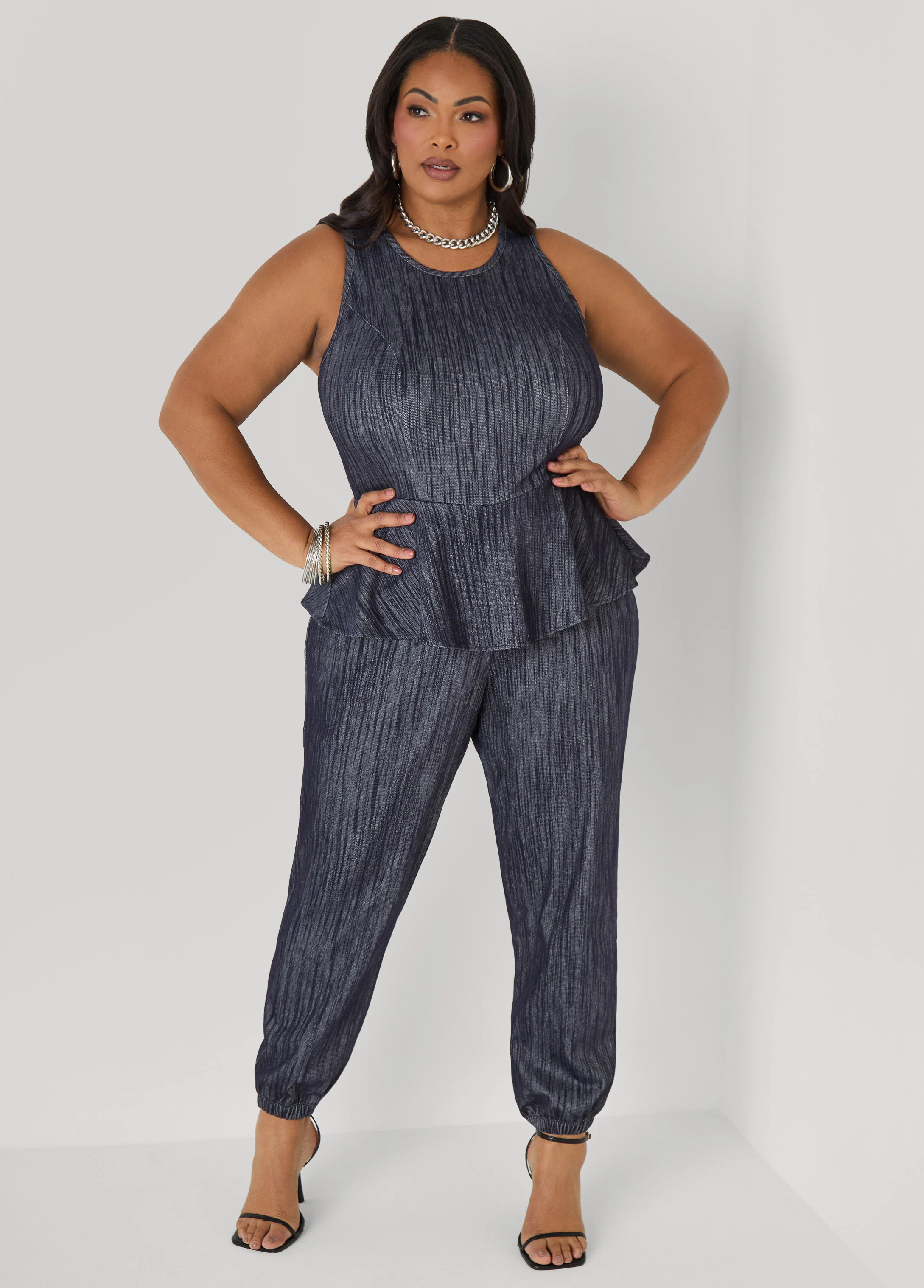 Denim Peplum Jumpsuit - Image 4