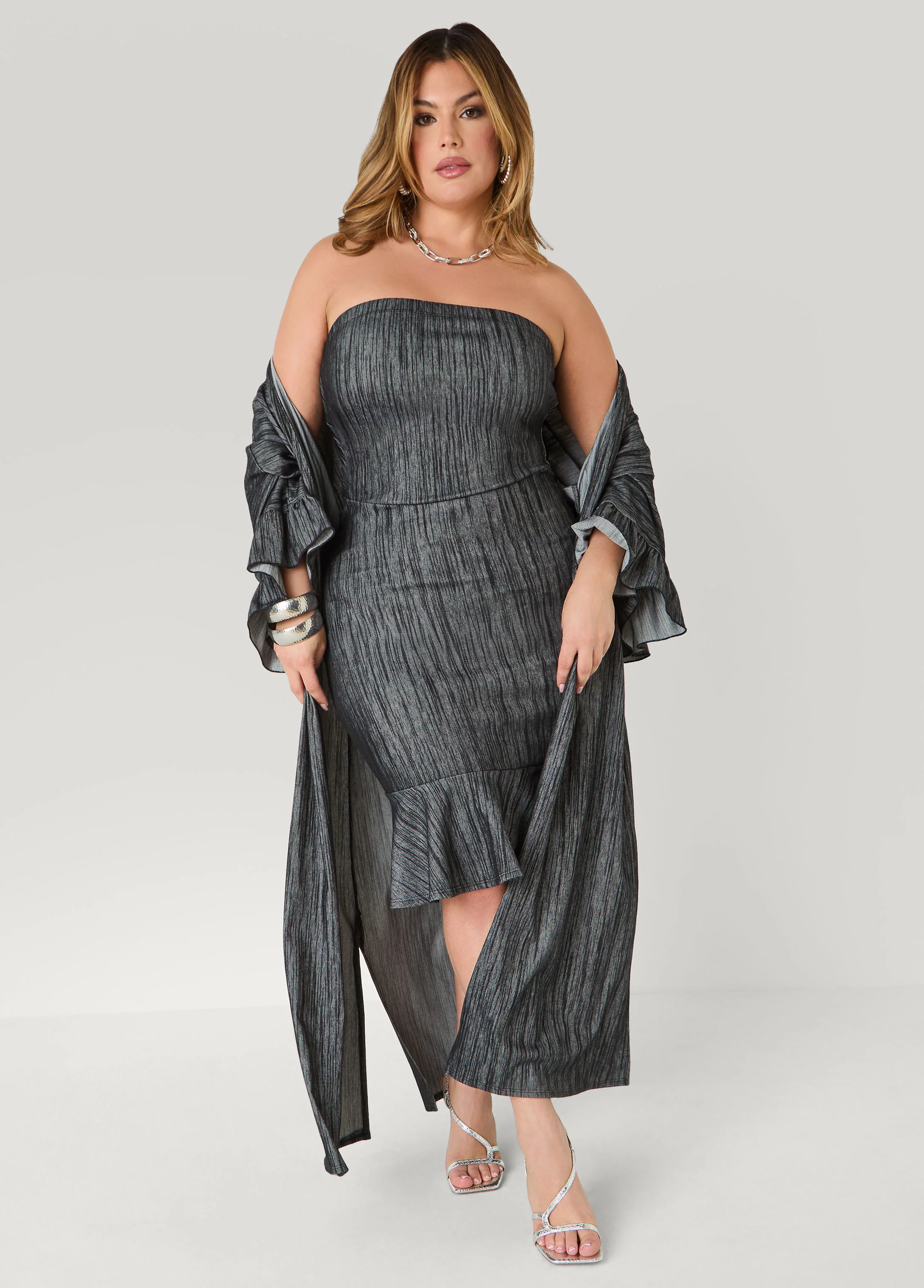 Ruffled Textured Denim Duster - Image 3