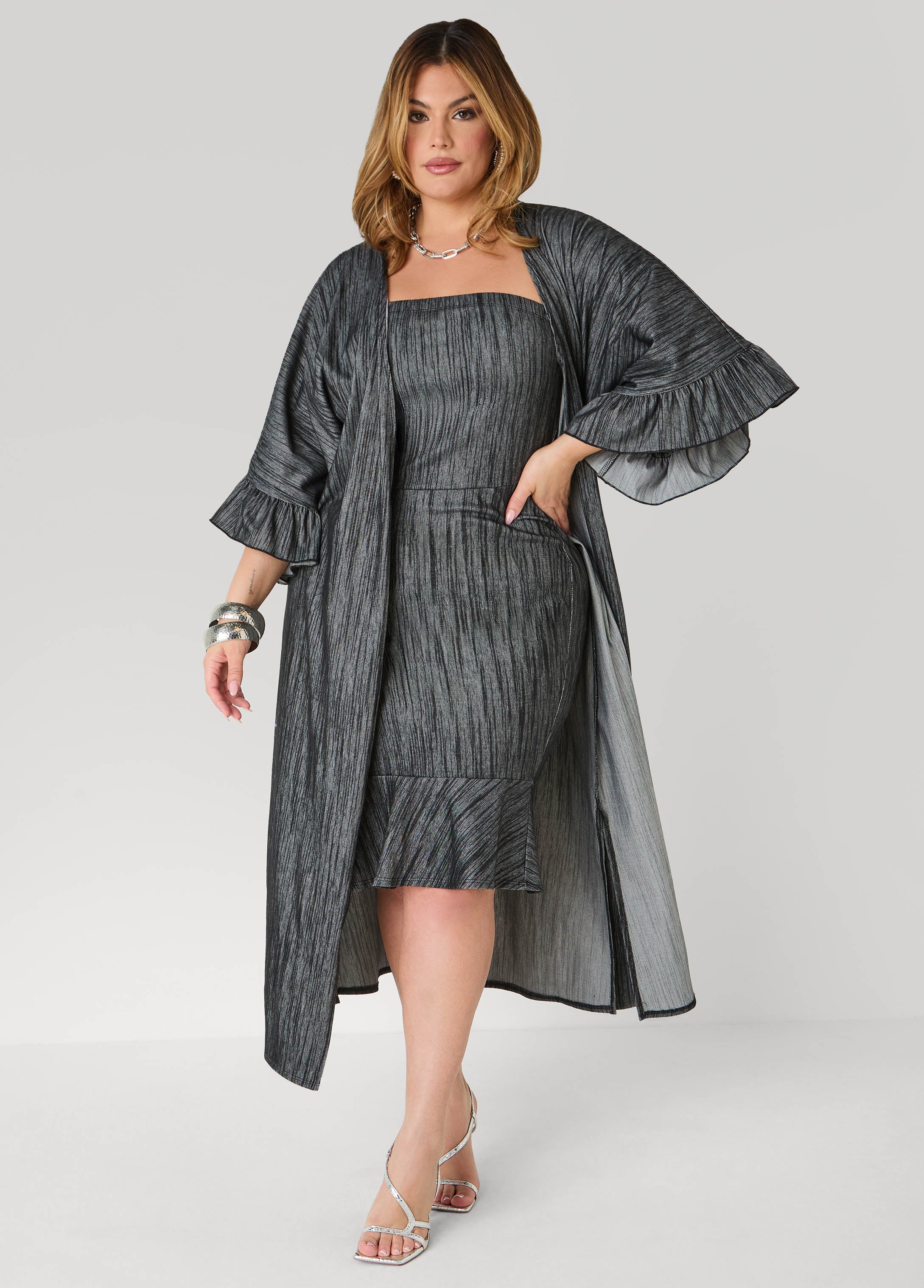 Ruffled Textured Denim Duster - Image 4