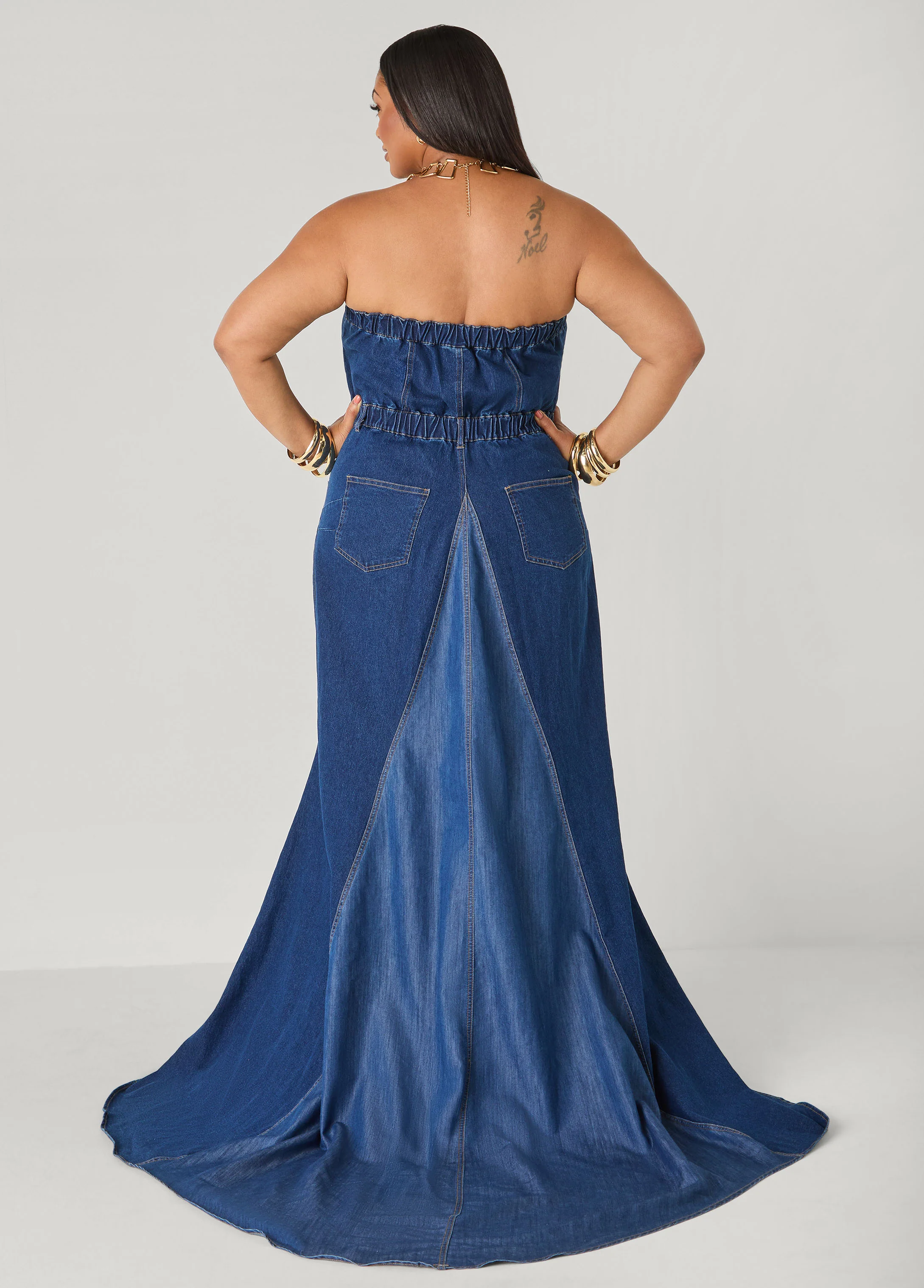 Tall Strapless Denim Paneled Maxi Dress - Image 2