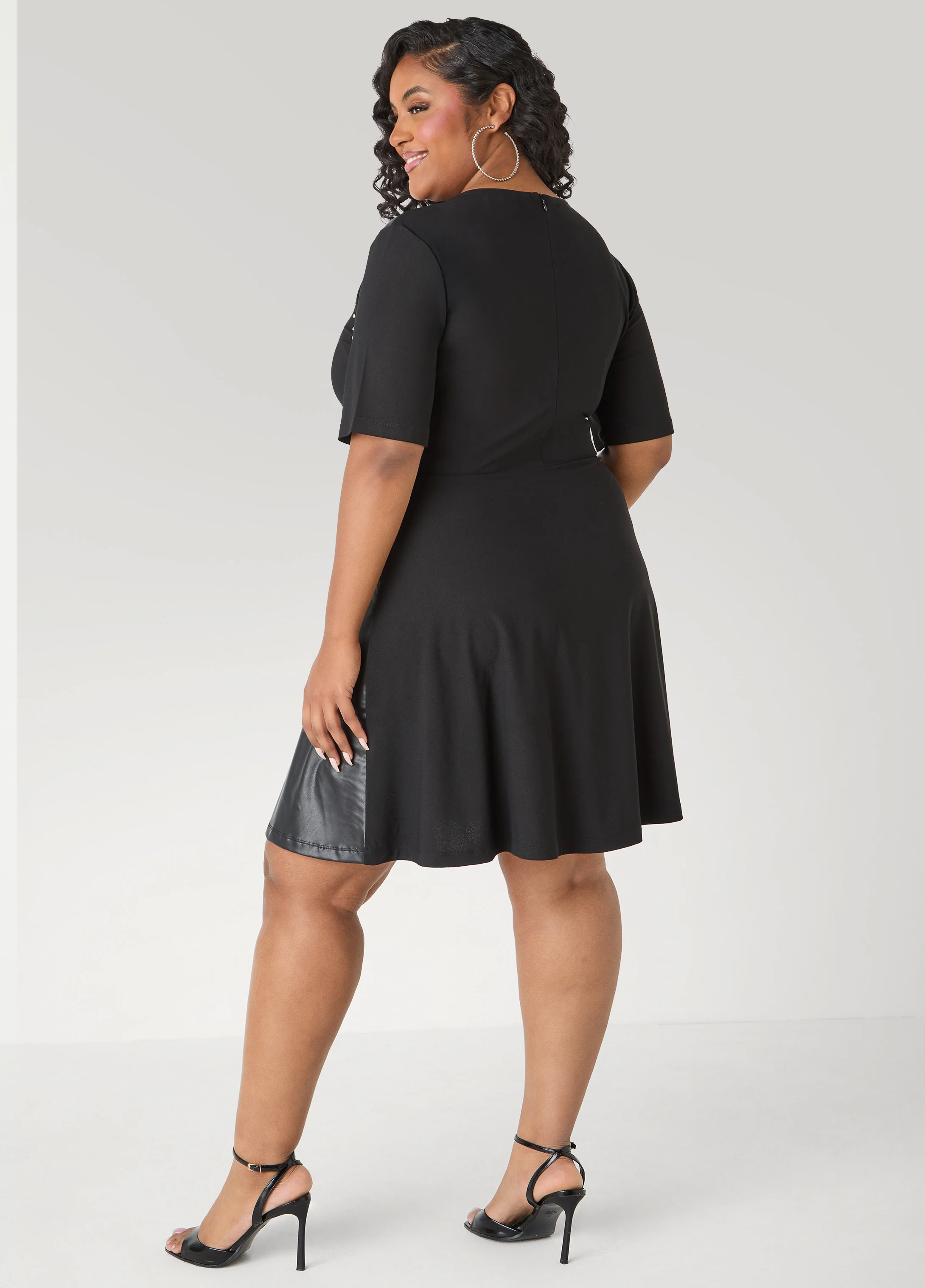 Studded Faux Leather Paneled Dress - Image 2