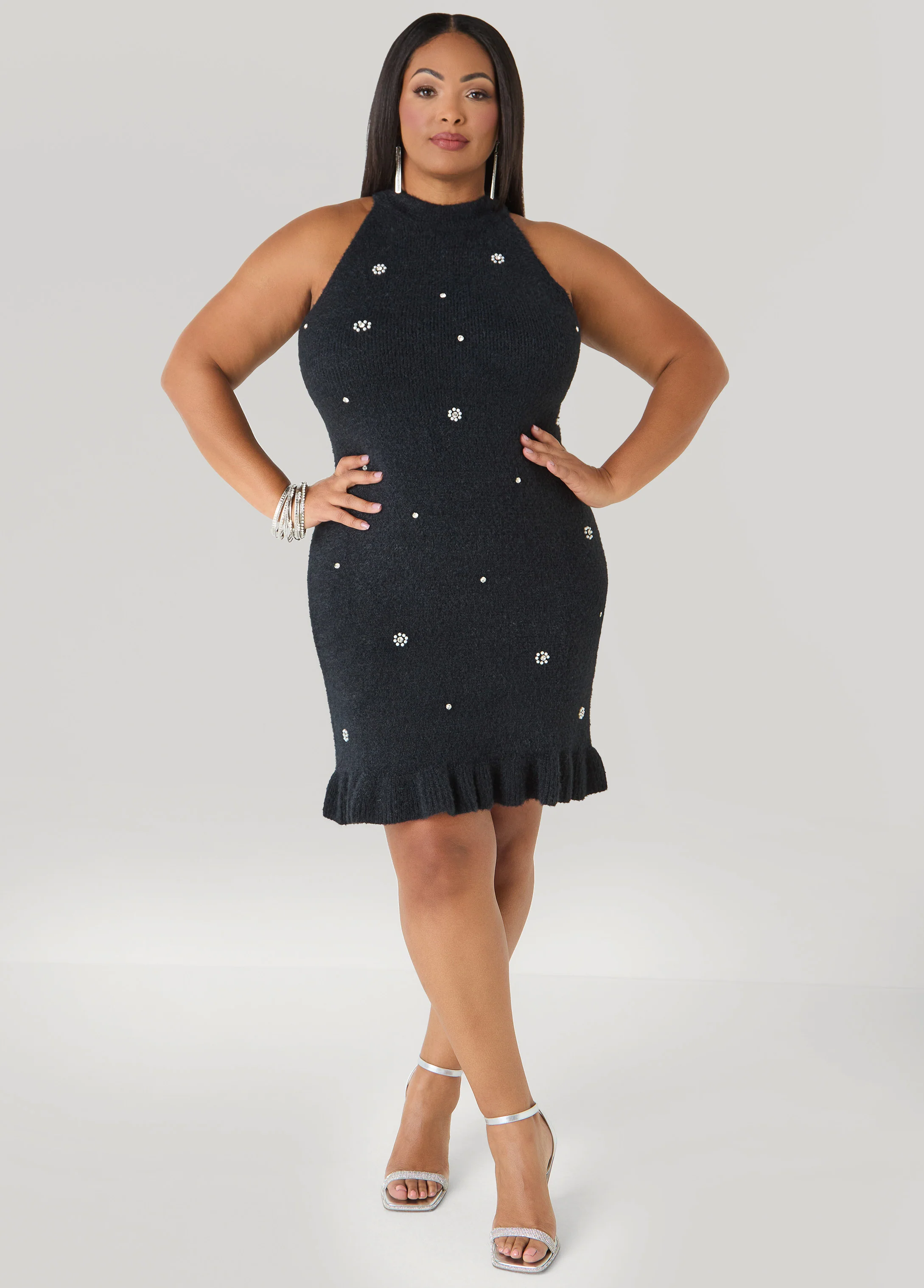 Flounced Embellished Sweater Dress - Image 6