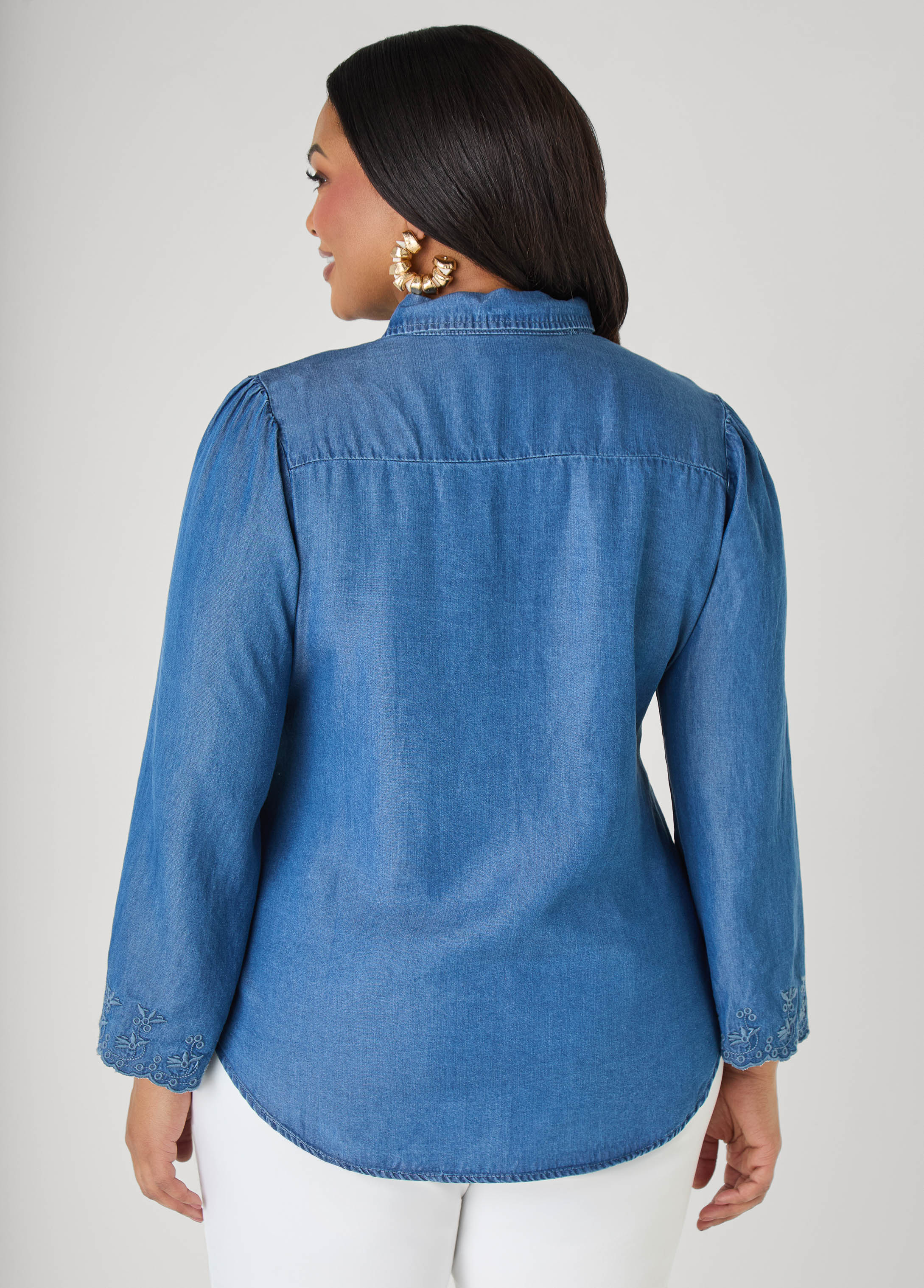 Embroidered Eyelet Chambray Shirt - Image 2