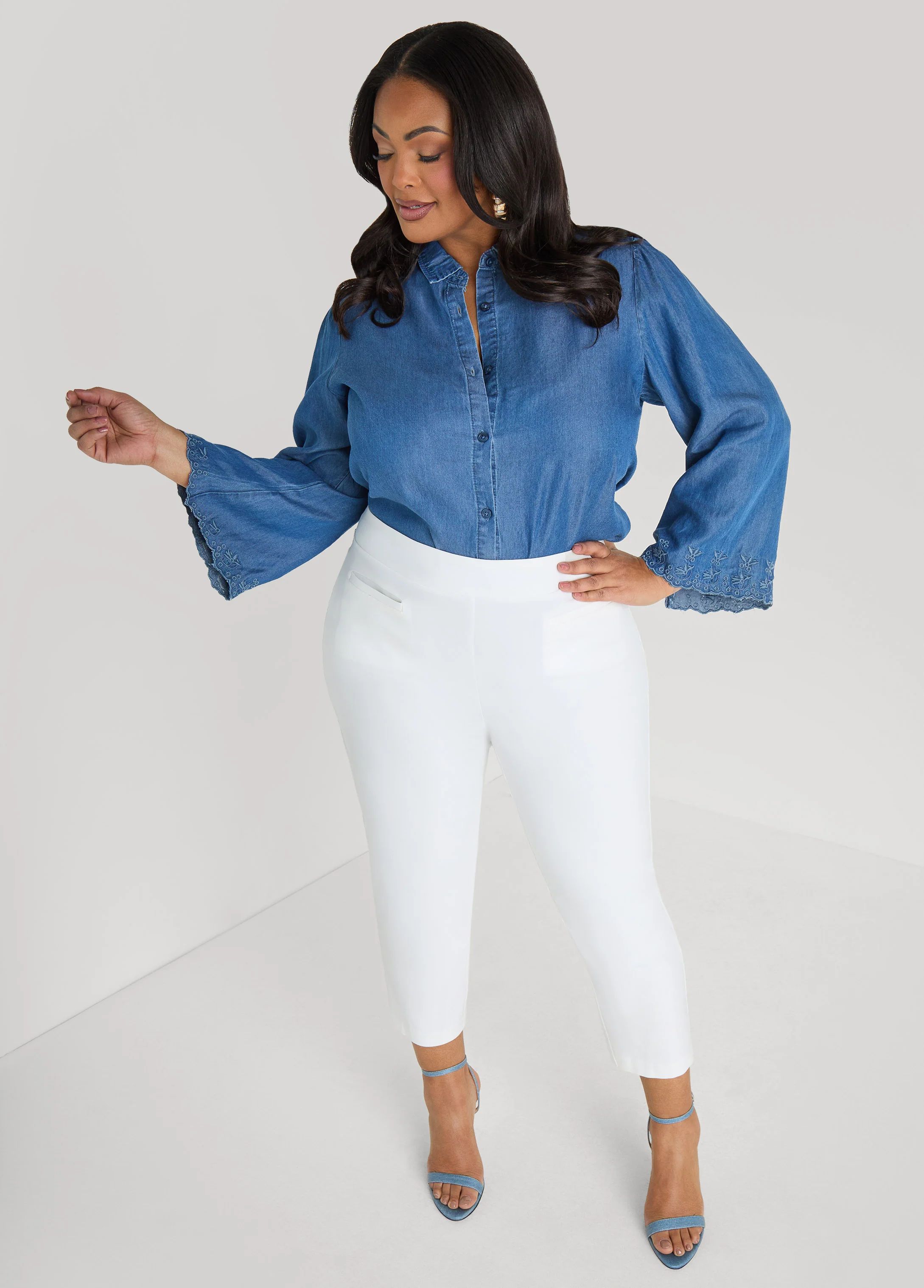 Embroidered Eyelet Chambray Shirt - Image 3