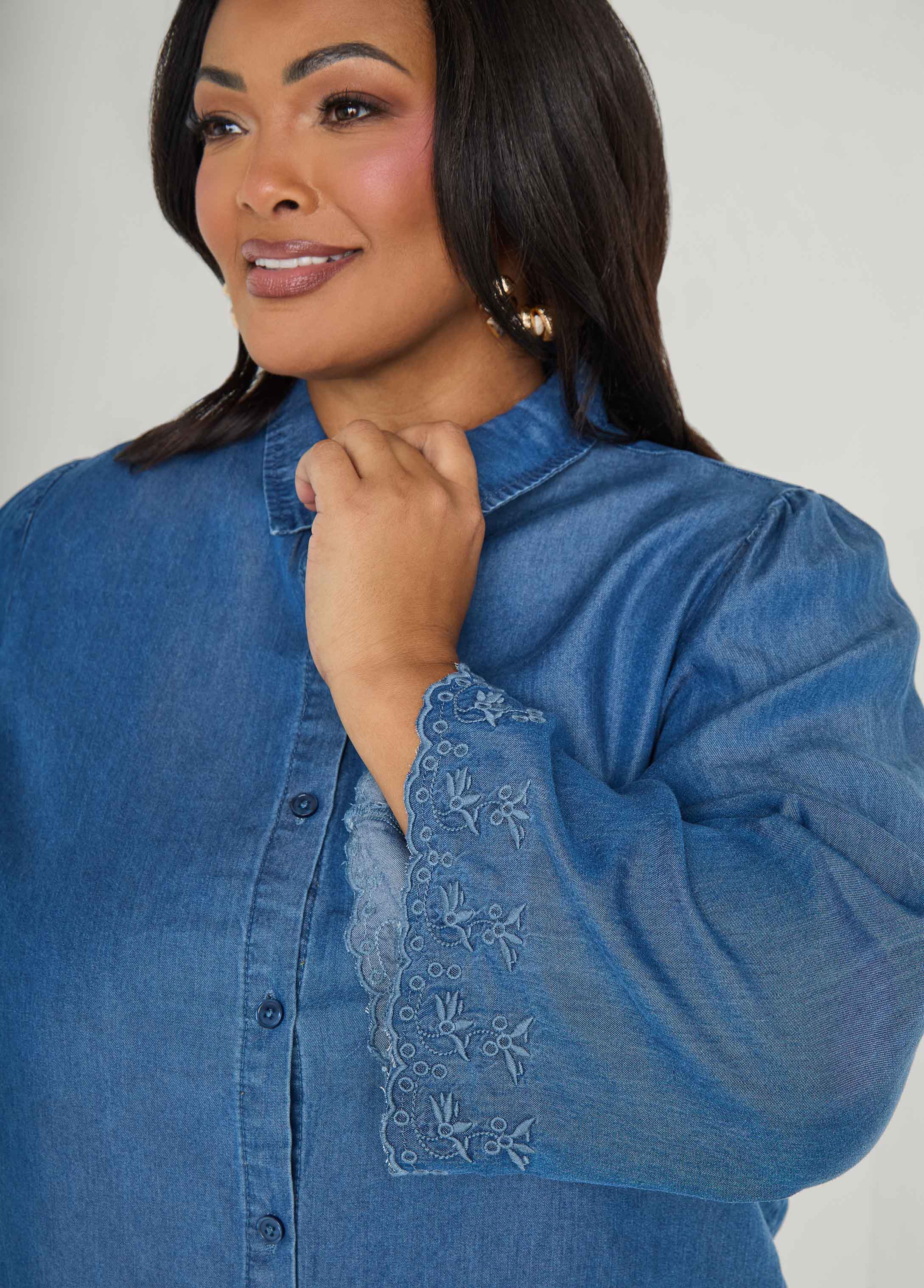 Embroidered Eyelet Chambray Shirt - Image 4