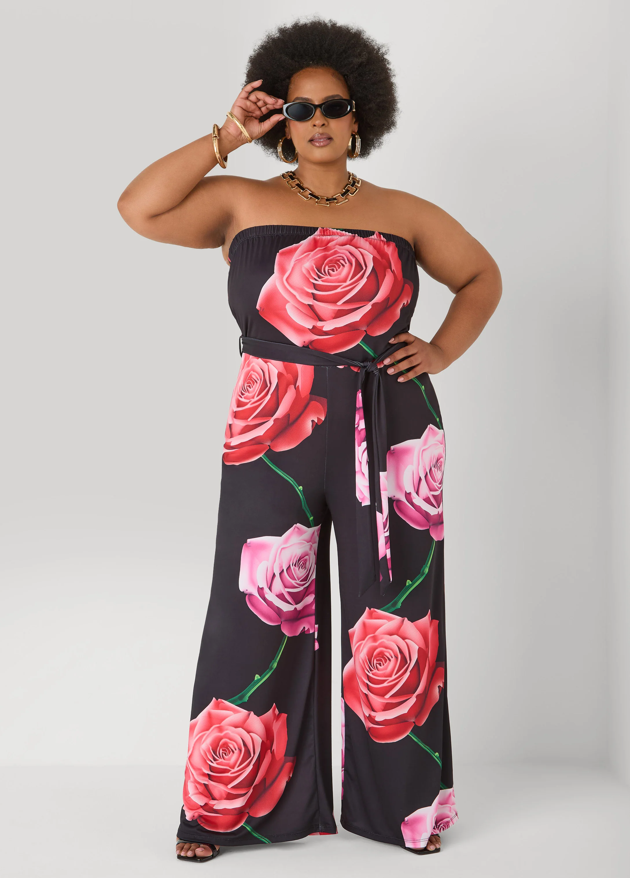 Strapless Rose Print Jumpsuit - Image 3
