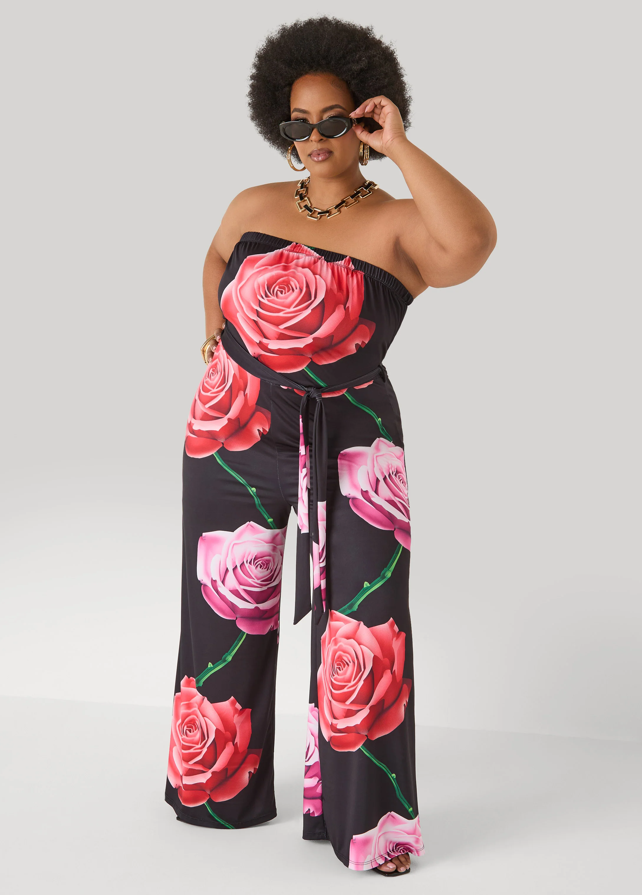 Strapless Rose Print Jumpsuit - Image 4