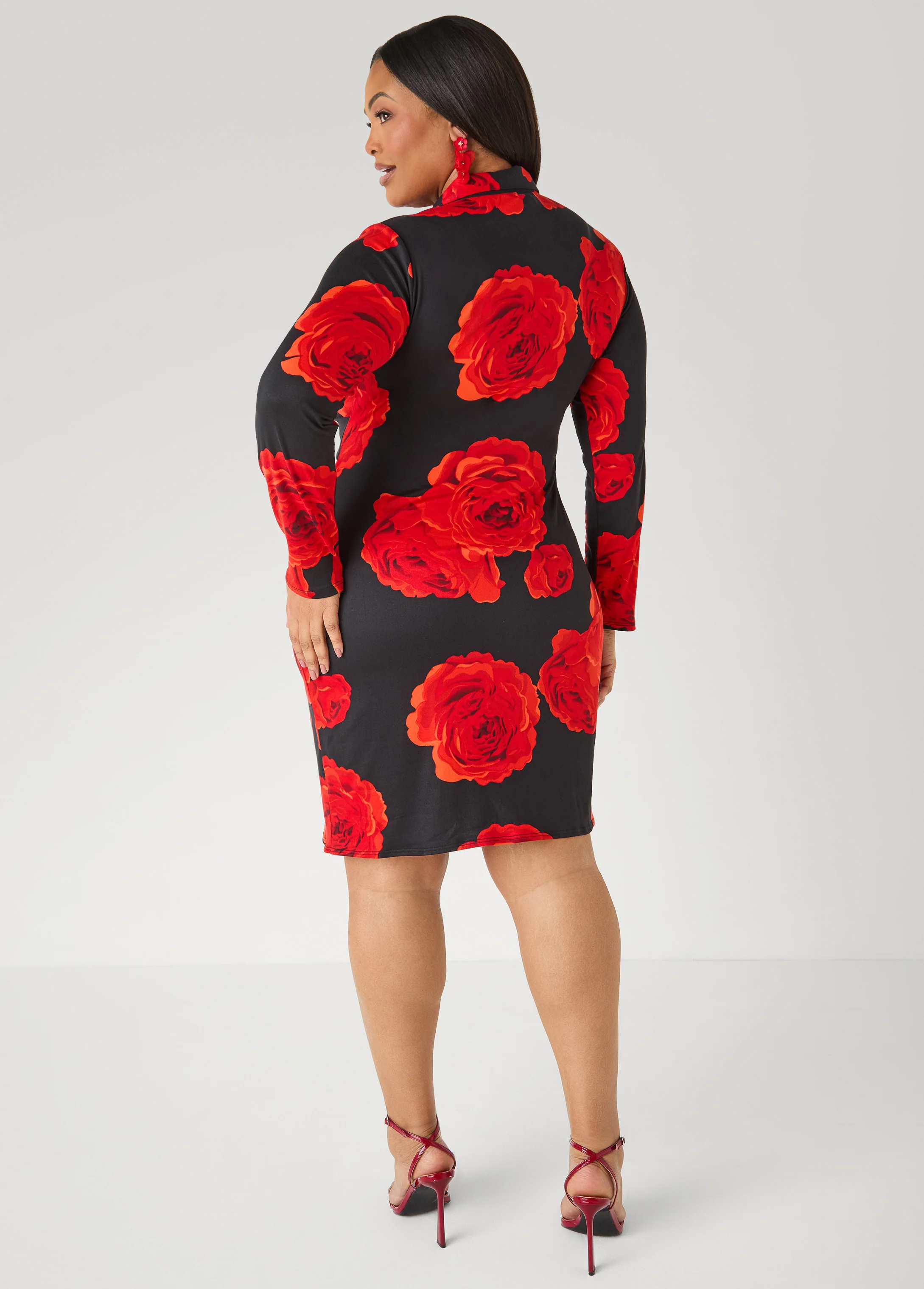 Rose Print Faux Wrap Dress - Image 2