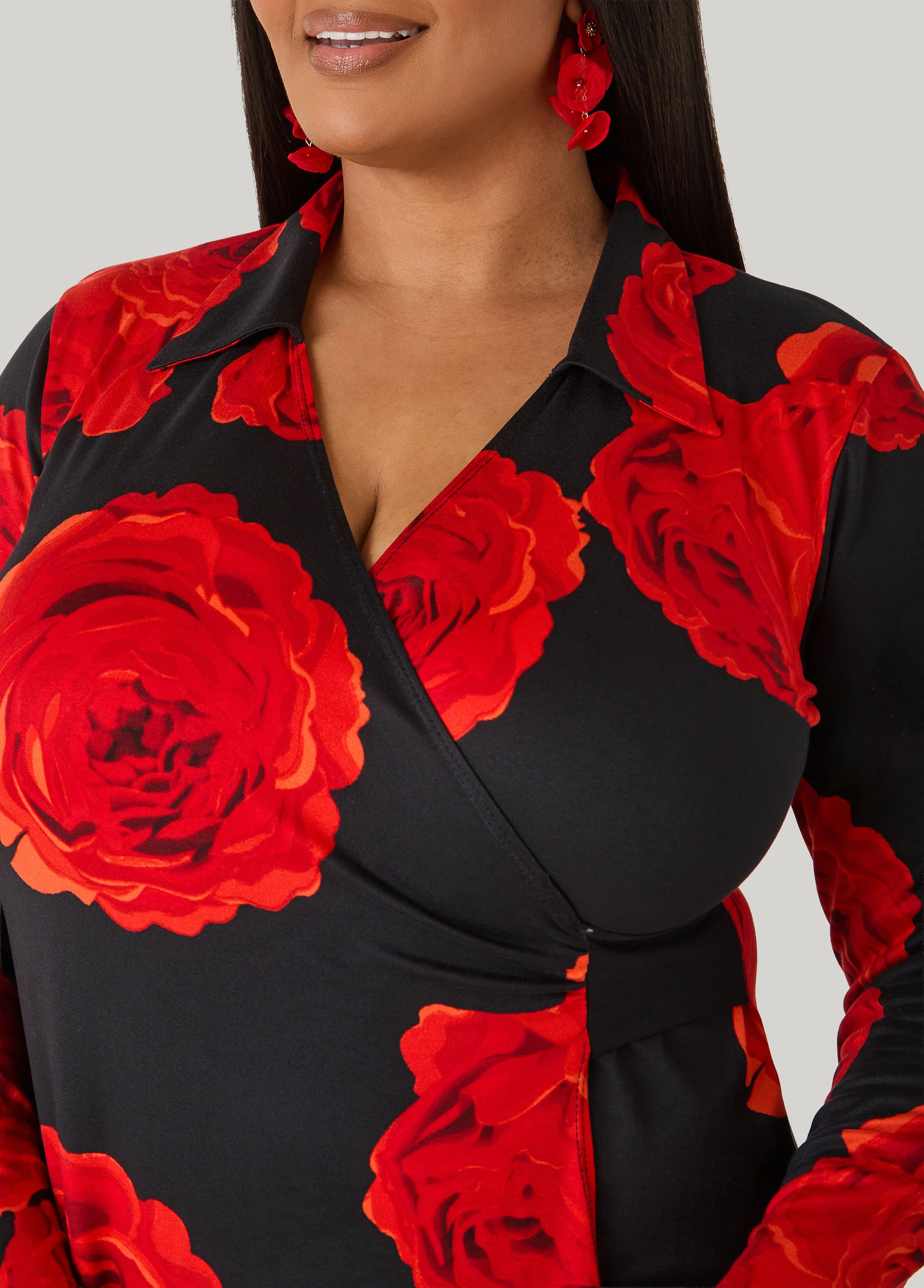 Rose Print Faux Wrap Dress - Image 4