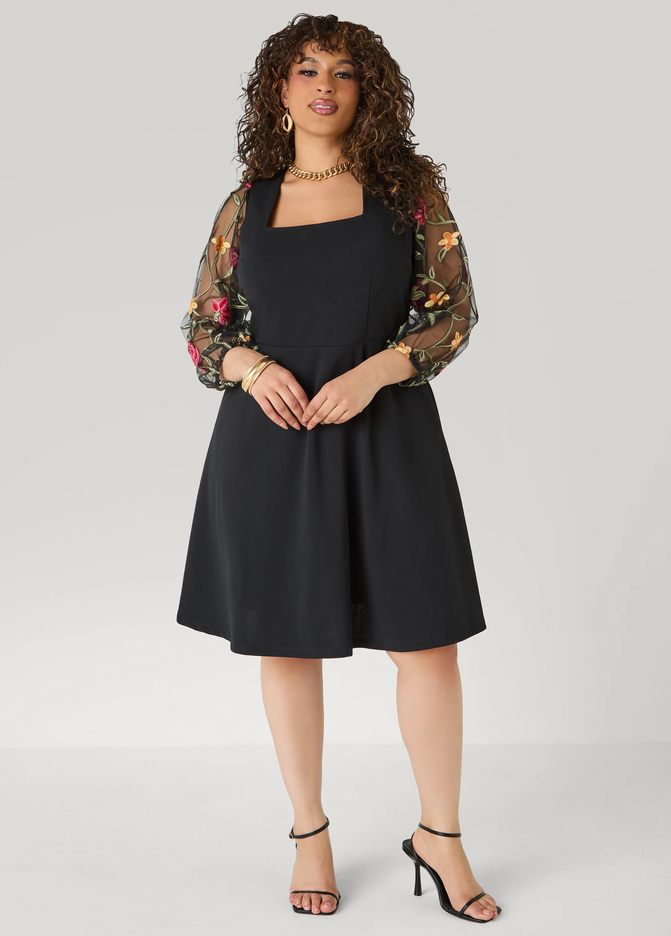 Embroidered Sleeve A Line Dress - Image 3